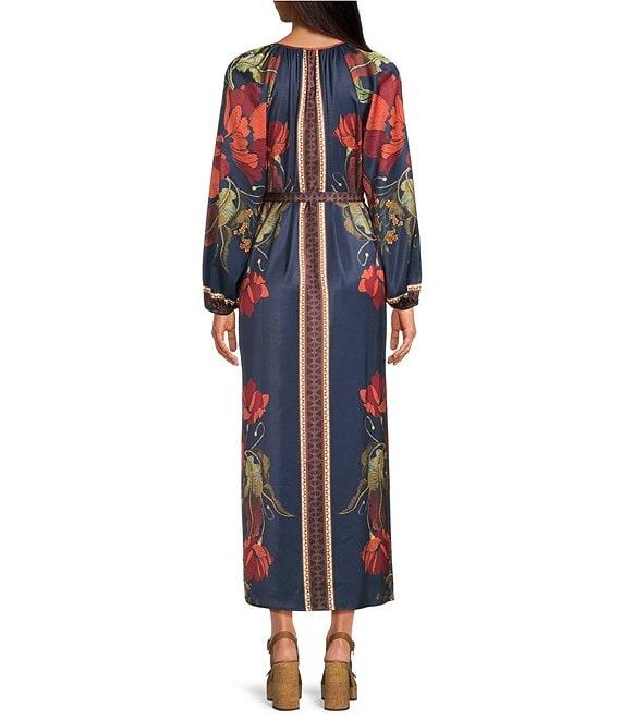 Chelsea & Violet Chloe Printed Floral Crew Neck Long Sleeve Belted Maxi Dress Product Image