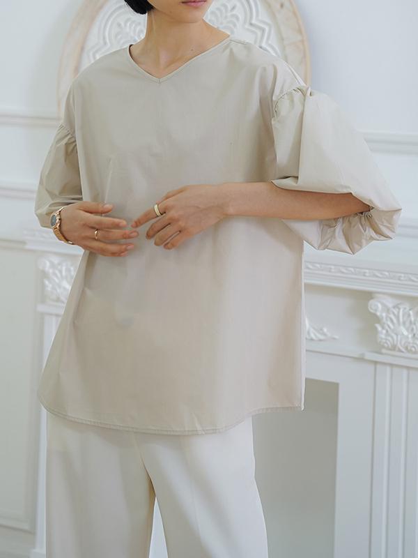Half Sleeves Loose Solid Color V-Neck Blouses&Shirts Tops Product Image