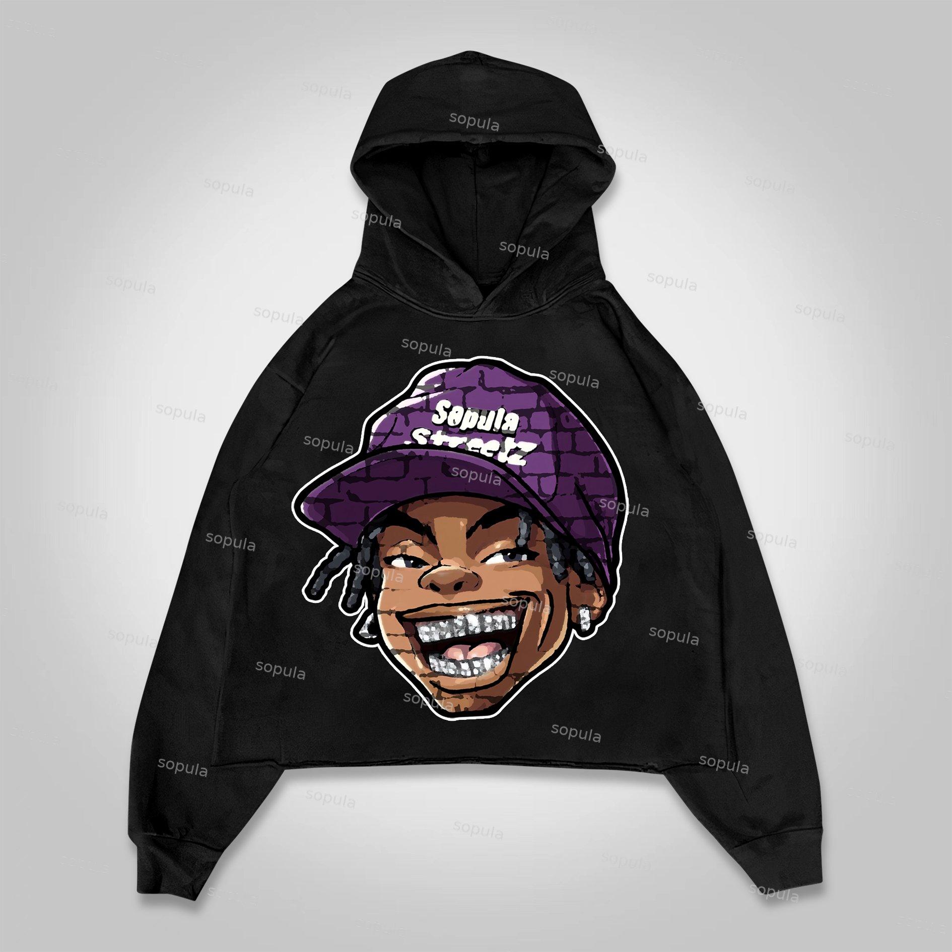 Sopula Street Trend Cartoon Graffiti Big Head Graphic Cropped Hoodie Product Image