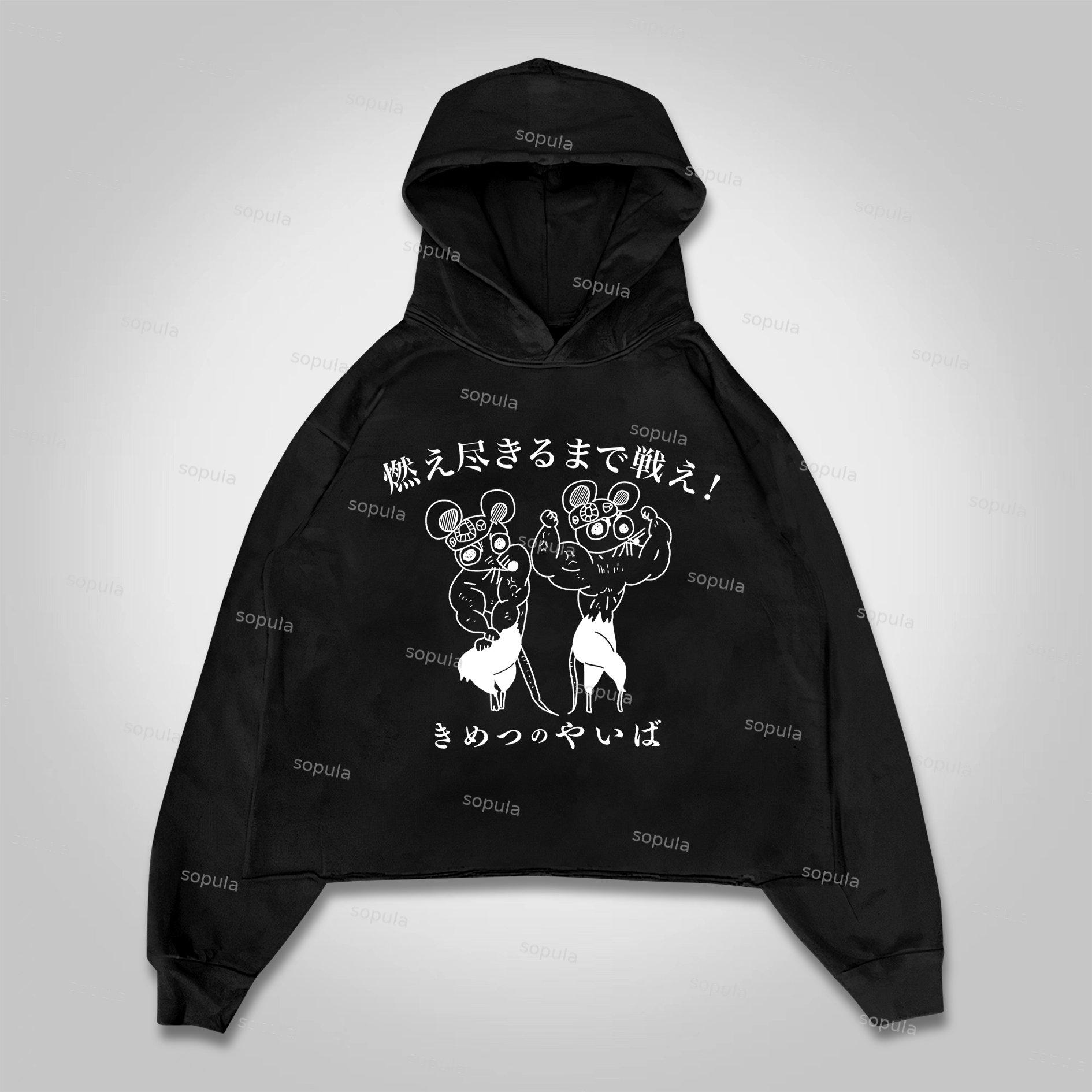 Sopula Demon Slayer Hot-Blooded Japanese Cartoon Graphic Cropped Hoodie Product Image
