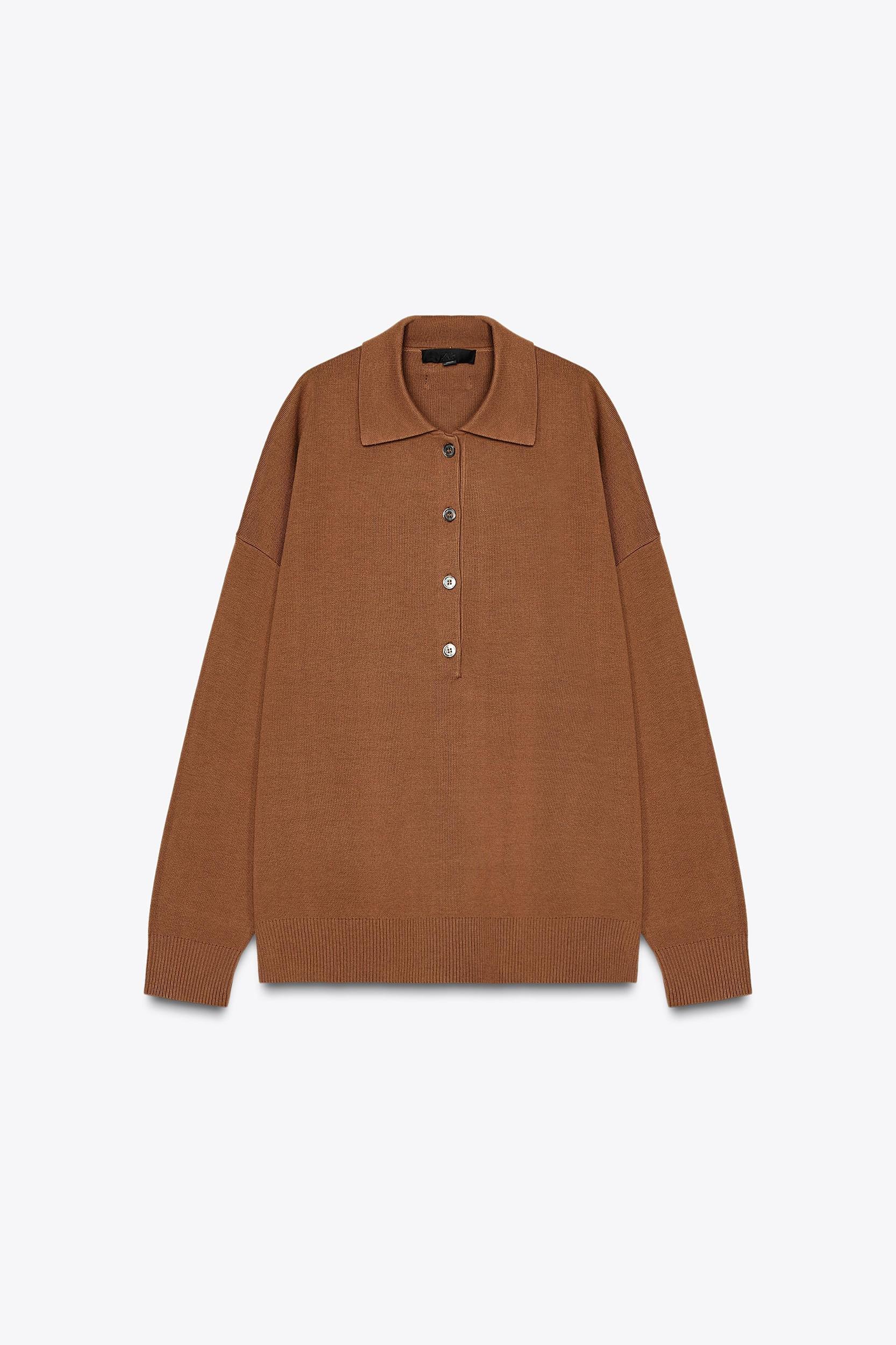 OVERSIZED BASIC KNIT POLO SWEATER Product Image