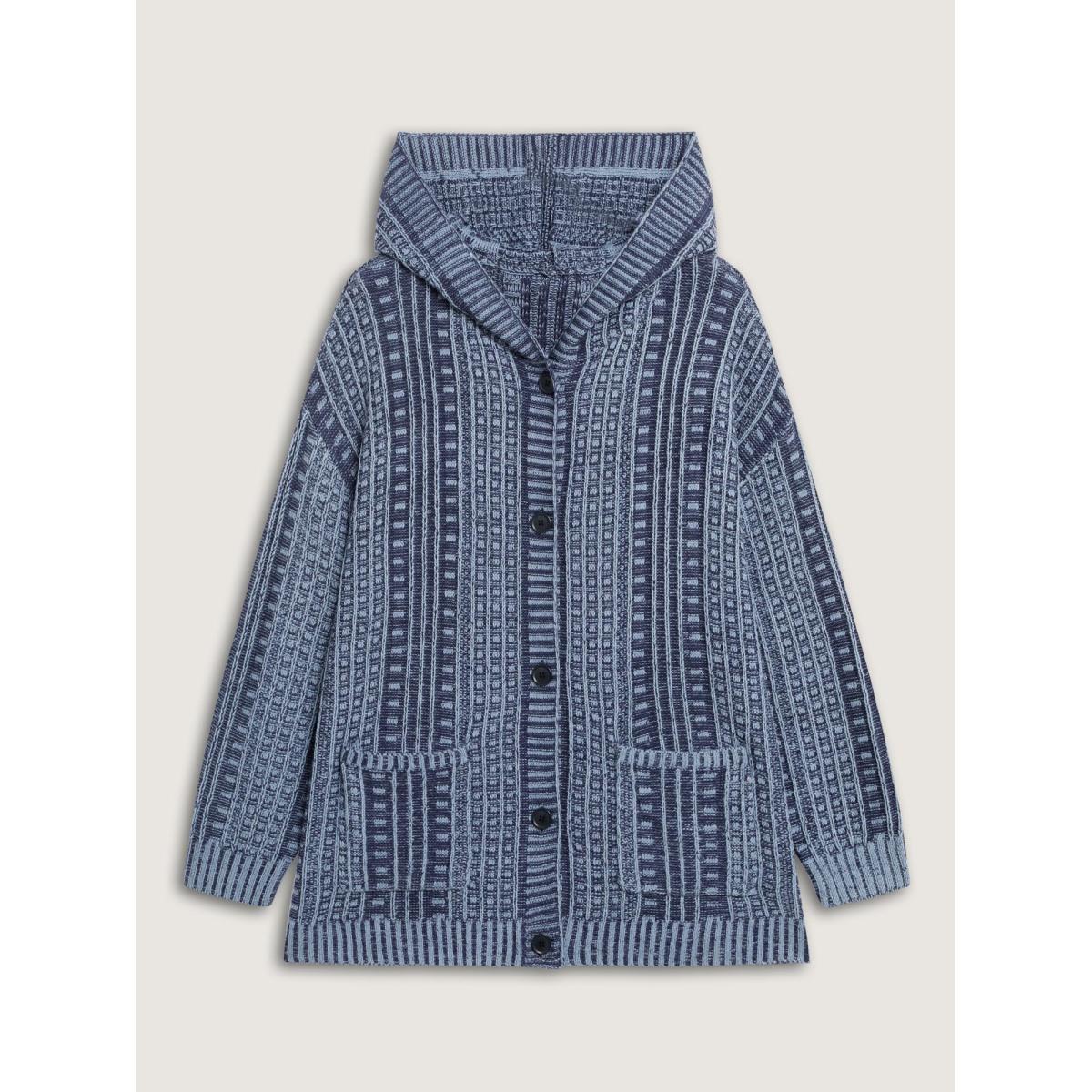 Plus Size Hooded Textured Pockets Drop Shoulder Knit Cardigan Mediumblue Women Leisure Loose Long Sleeve Casual Cardigans BloomChic 22-24/3X Product Image