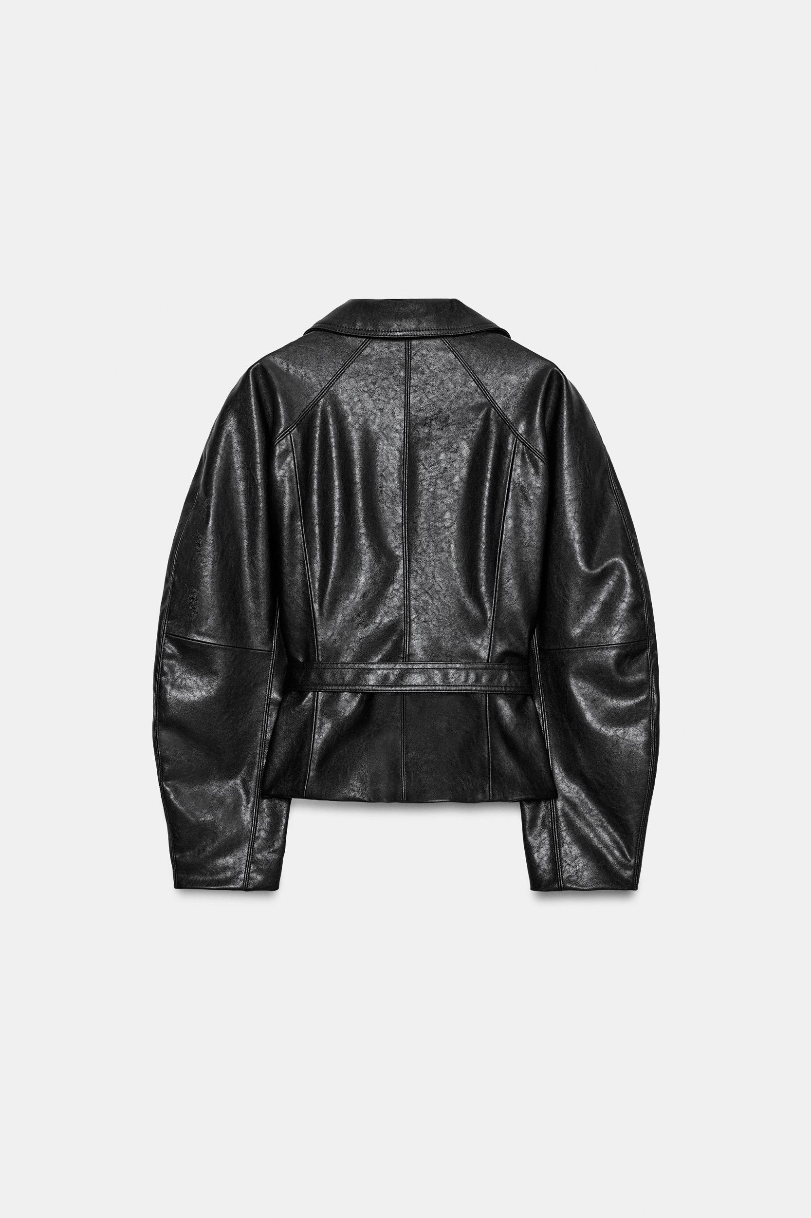 FAUX LEATHER BELTED JACKET Product Image