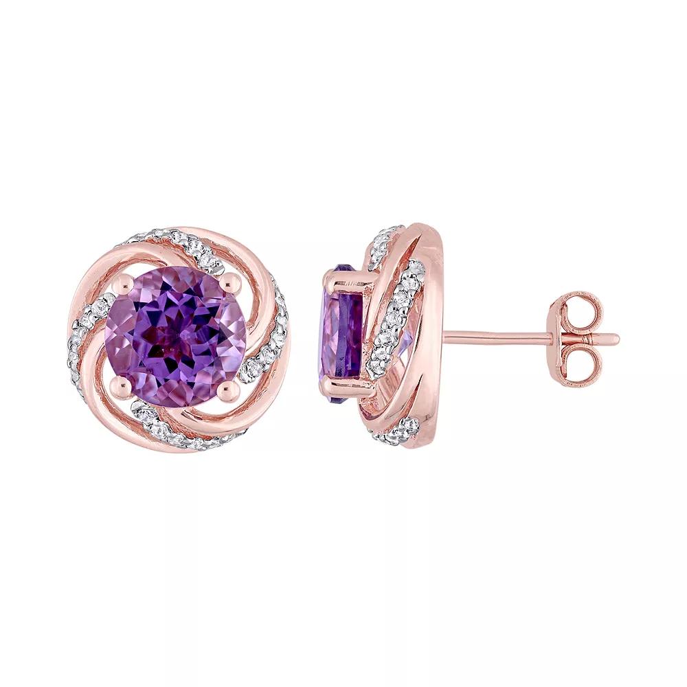 Stella Grace Rose Gold Tone Sterling Silver Amethyst & White Topaz Swirl Stud Earrings, Women's, Pink Tone Product Image