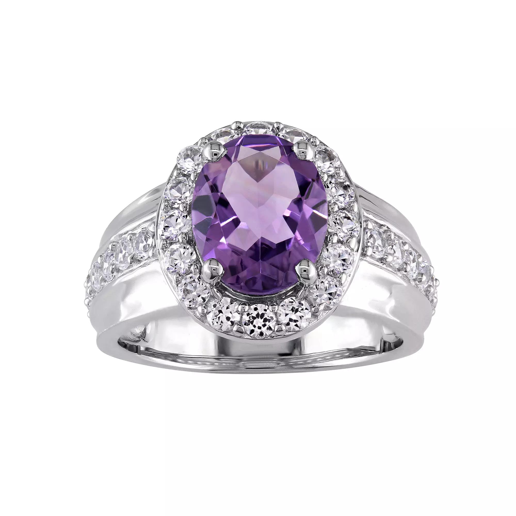 Stella Grace Sterling Silver Amethyst & Lab Created White Sapphire Halo Ring, Women's,  Product Image