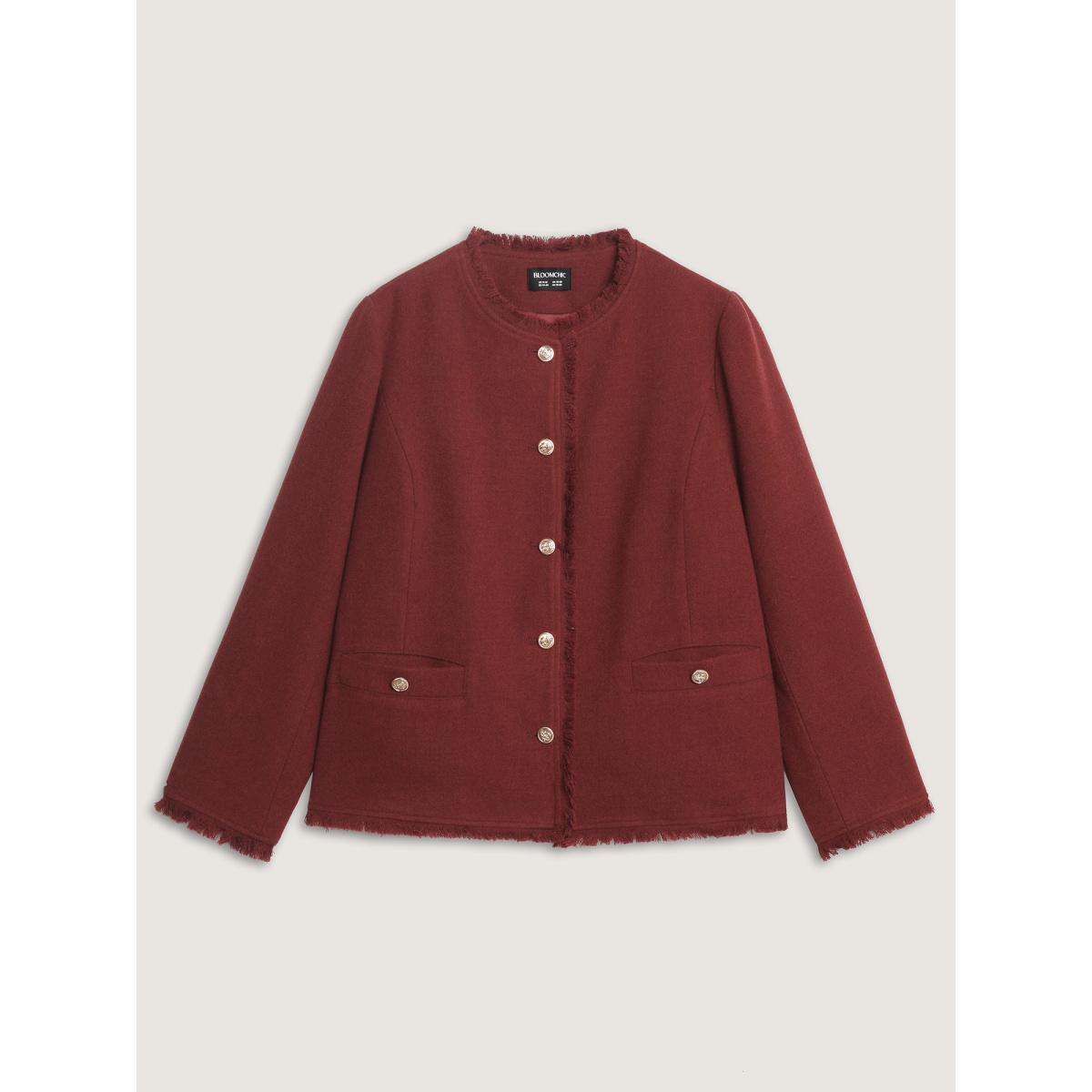 Plus Size Frayed Edges Button-Down Jacket Women Russet Slanted pocket Office Jackets BloomChic 26/4X Product Image