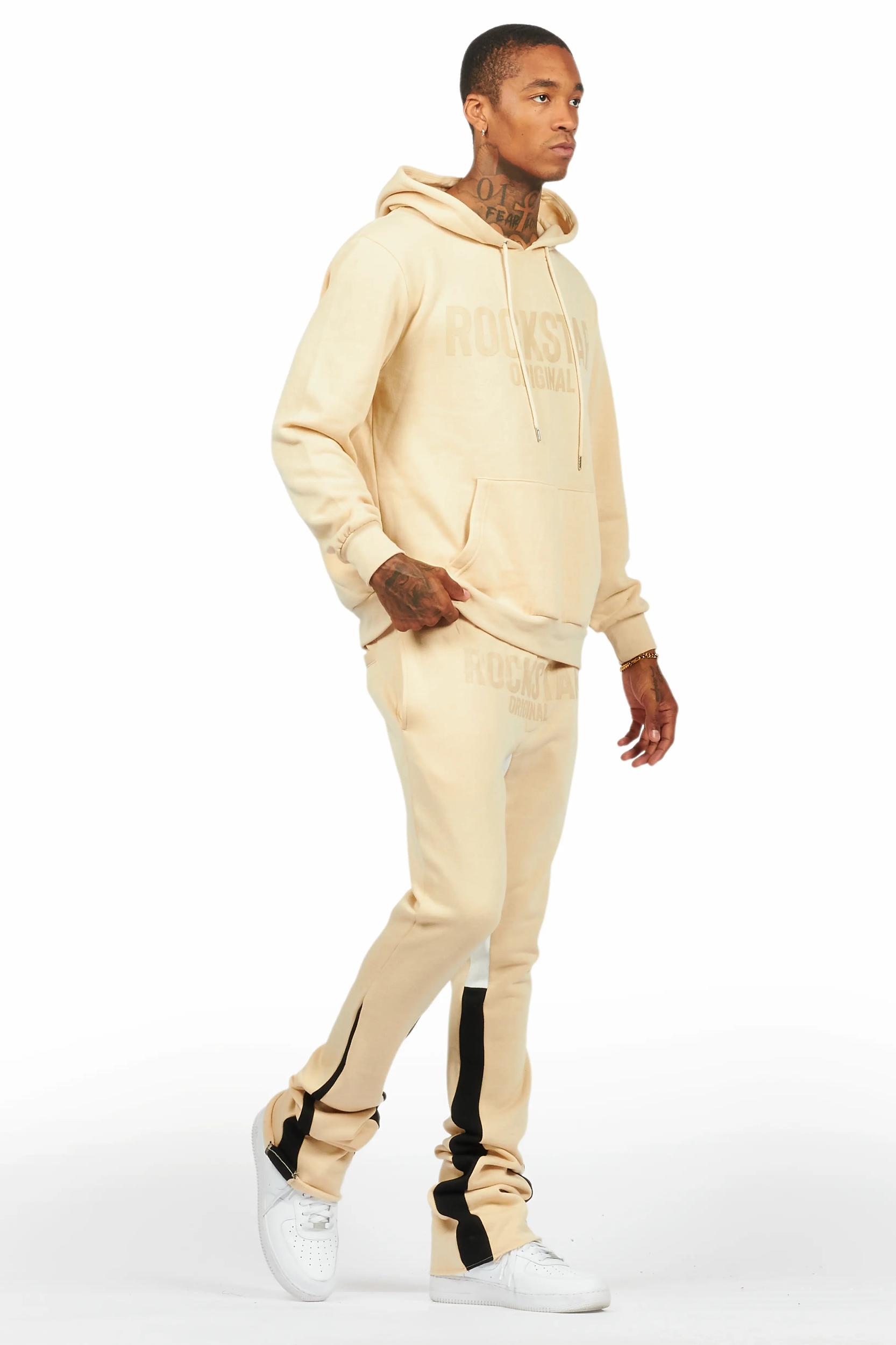 Sana Beige Hoodie/Stacked Flare Track Pant Set Male Product Image