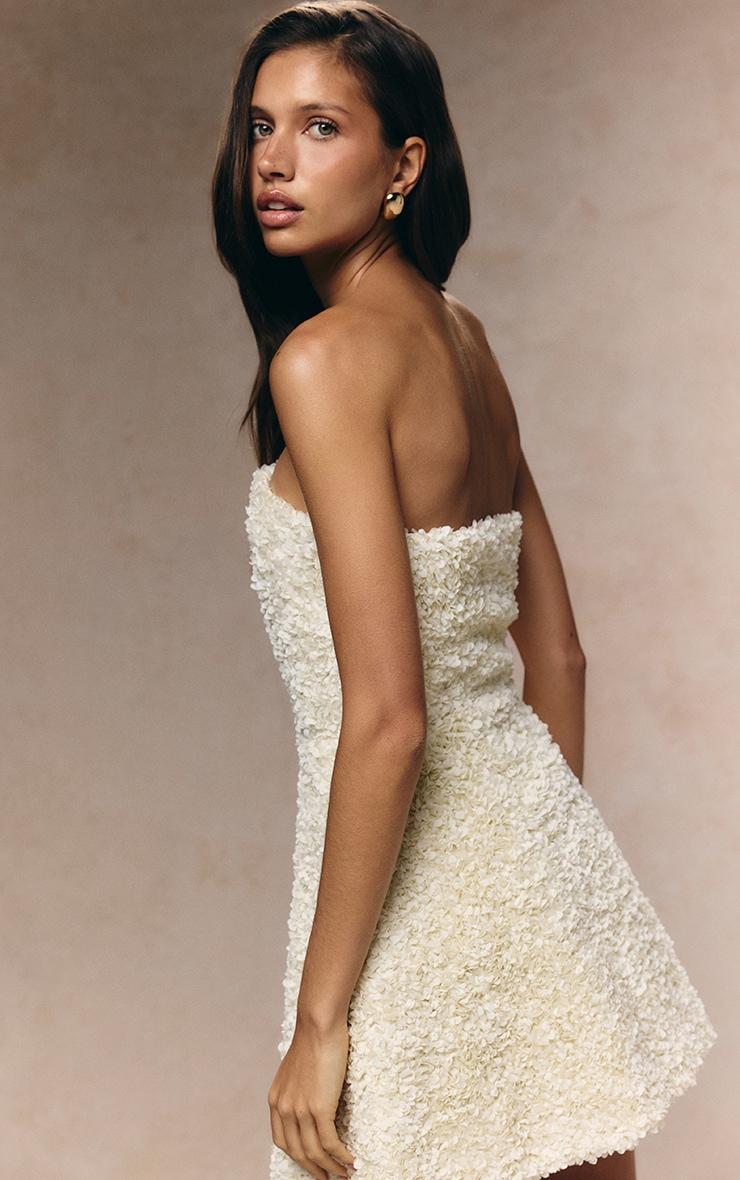 Cream Floral Textured Bandeau Mini Dress Product Image