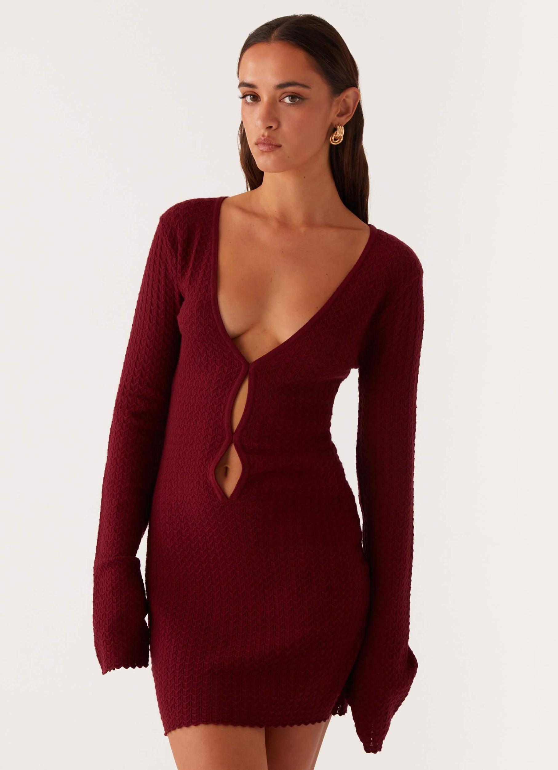 Lavelle Knit Mini Dress - Maroon Product Image