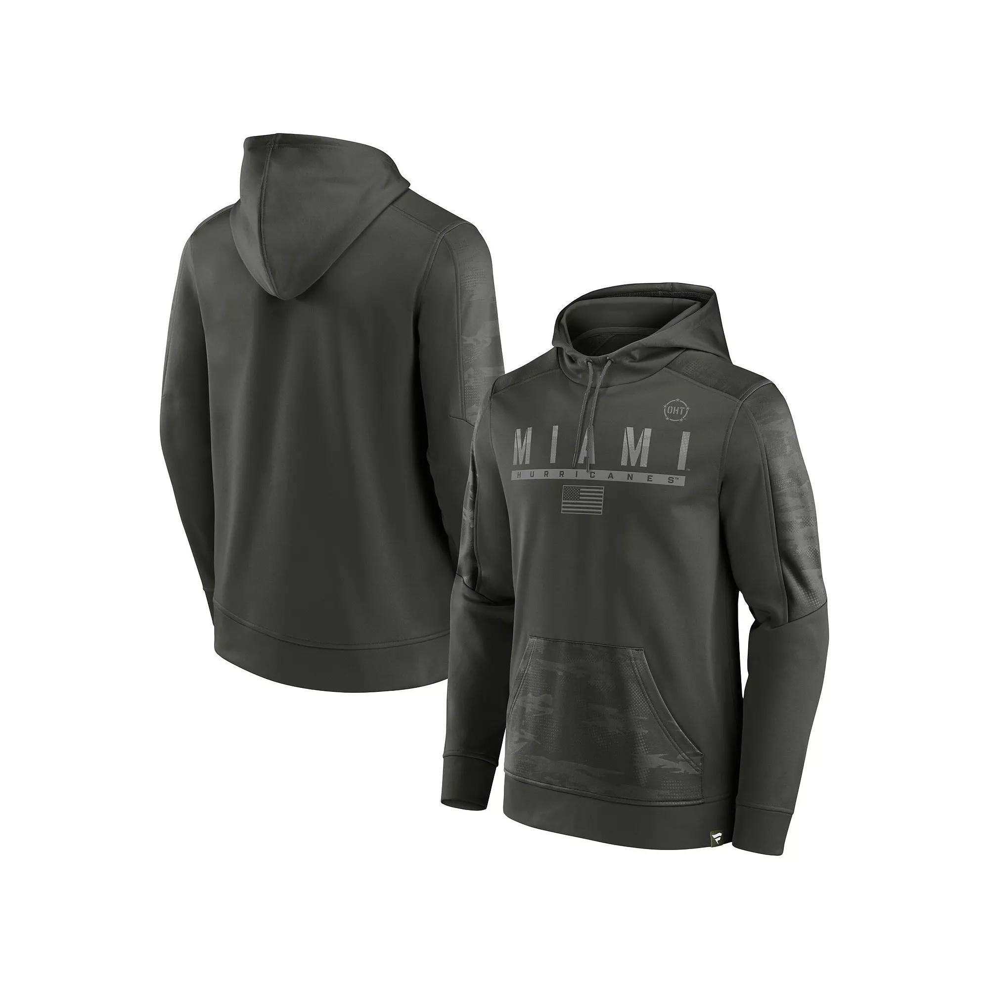 Men's Fanatics Branded Olive Miami Hurricanes OHT Military Appreciation Guardian Pullover Hoodie,  Product Image