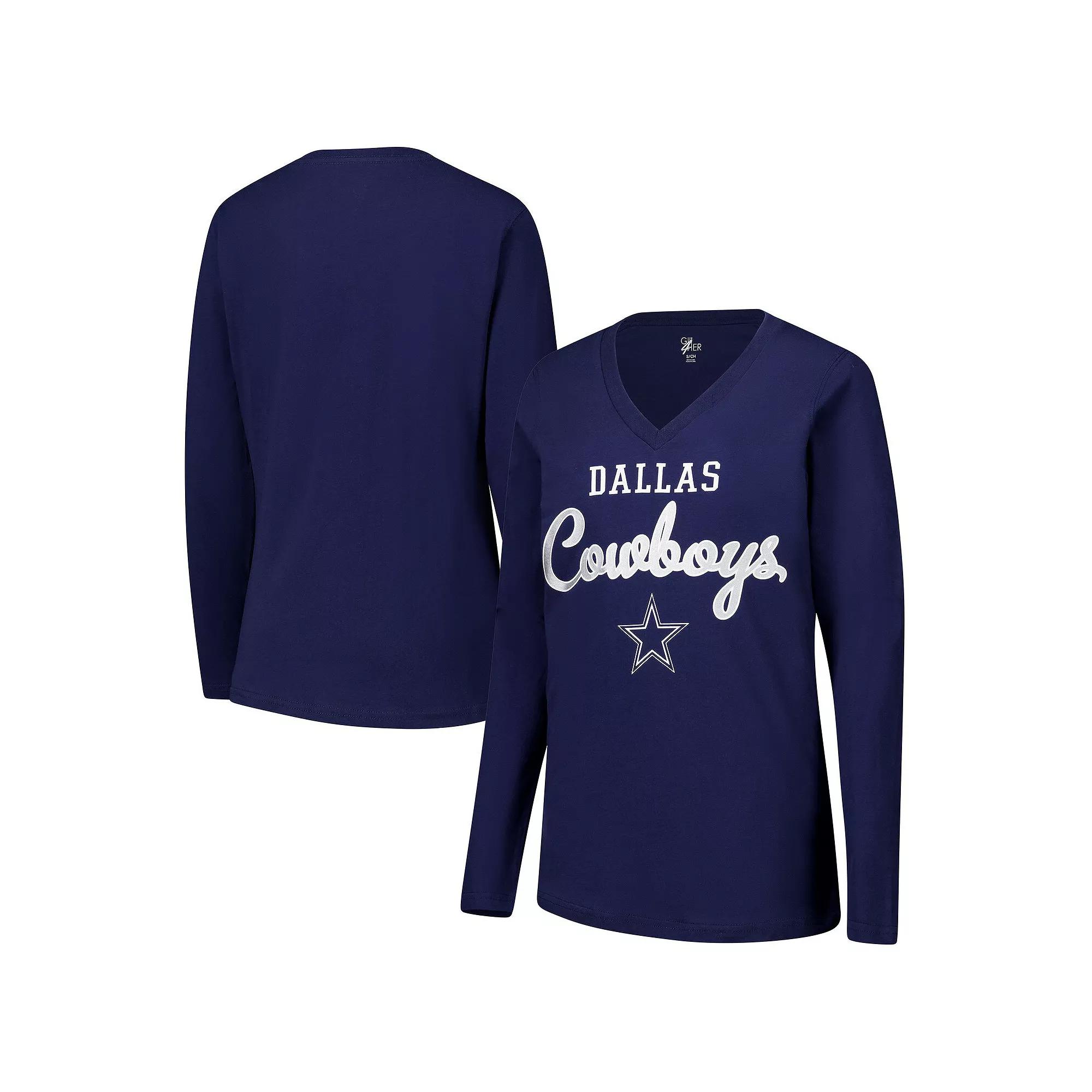 Women's G-III 4Her by Carl Banks Navy Dallas Cowboys Post Season Long Sleeve V-Neck T-Shirt,  Product Image