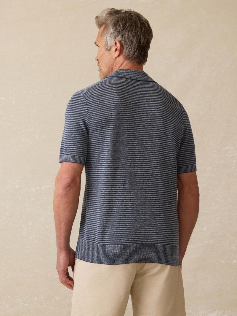 Short-Sleeve Linen Sweater Polo - Cayman Navy Feeder Product Image