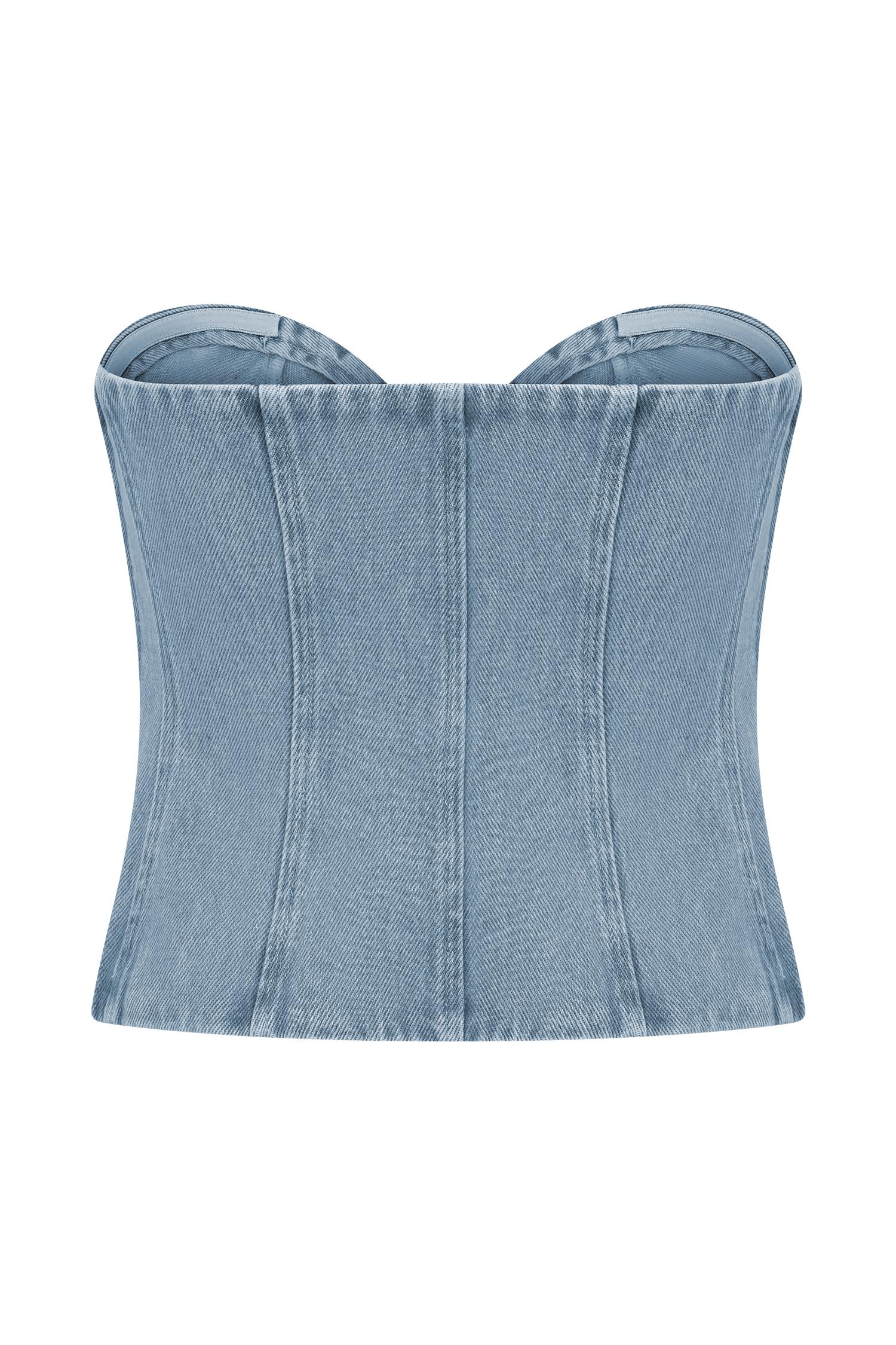 Tully Strapless Topstitch Denim Top - 80'S Blue Product Image