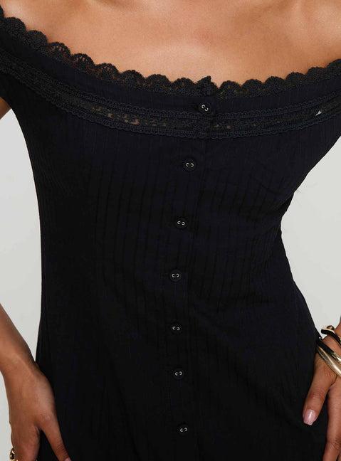 Mirrorball Off The Shoulder Mini Dress Black Product Image