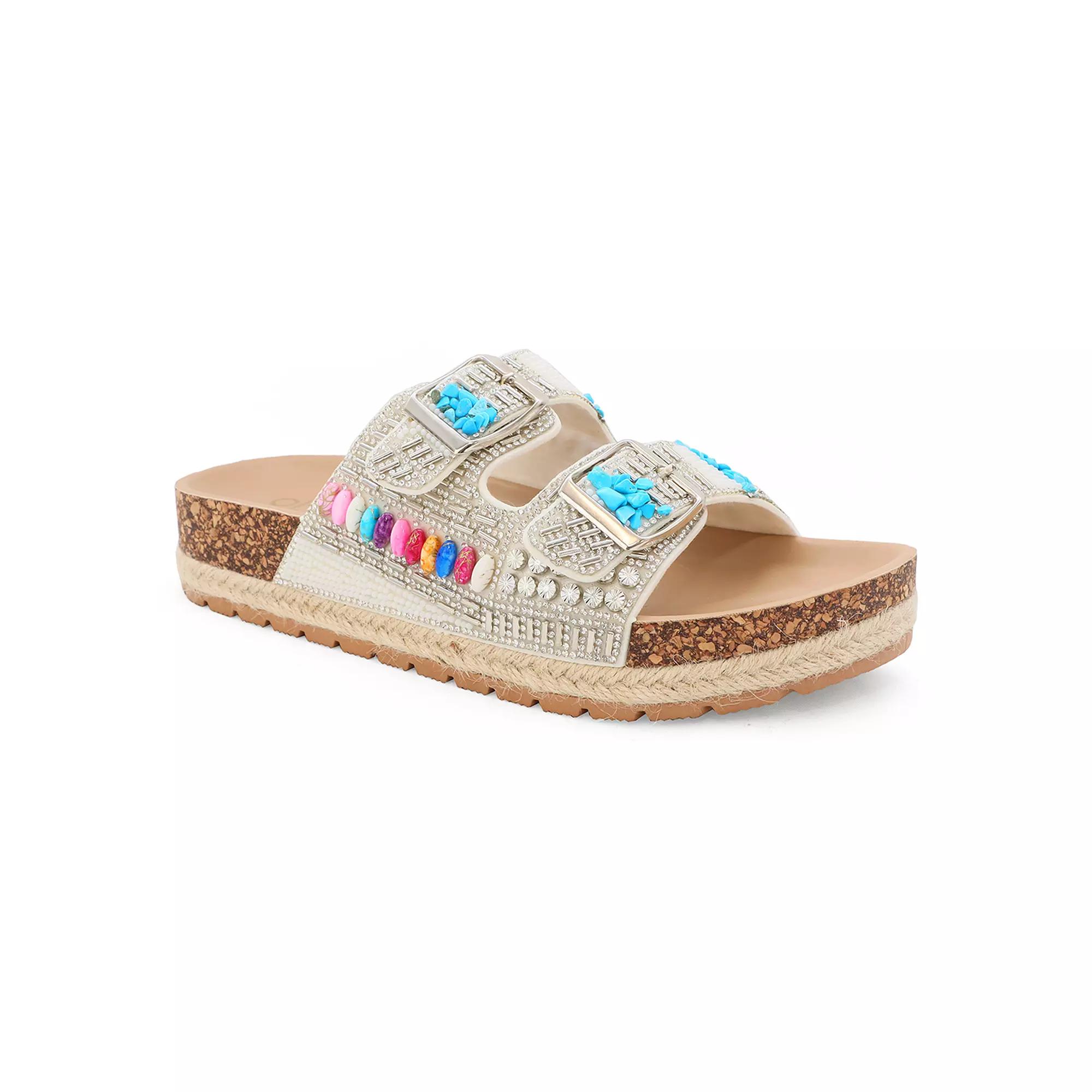 Yoki Espadrille Beaded Platform Double Buckle Women's Sandals,  Product Image