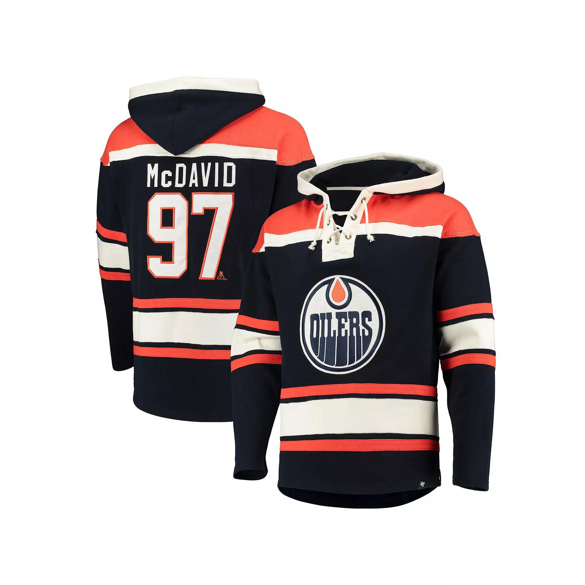 Men's '47 Connor McDavid Navy Edmonton Oilers Player Name & Number Lacer Pullover Hoodie,  Product Image