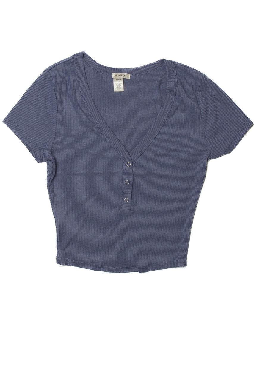 Blue Deep V Ribbed Snap Product Image