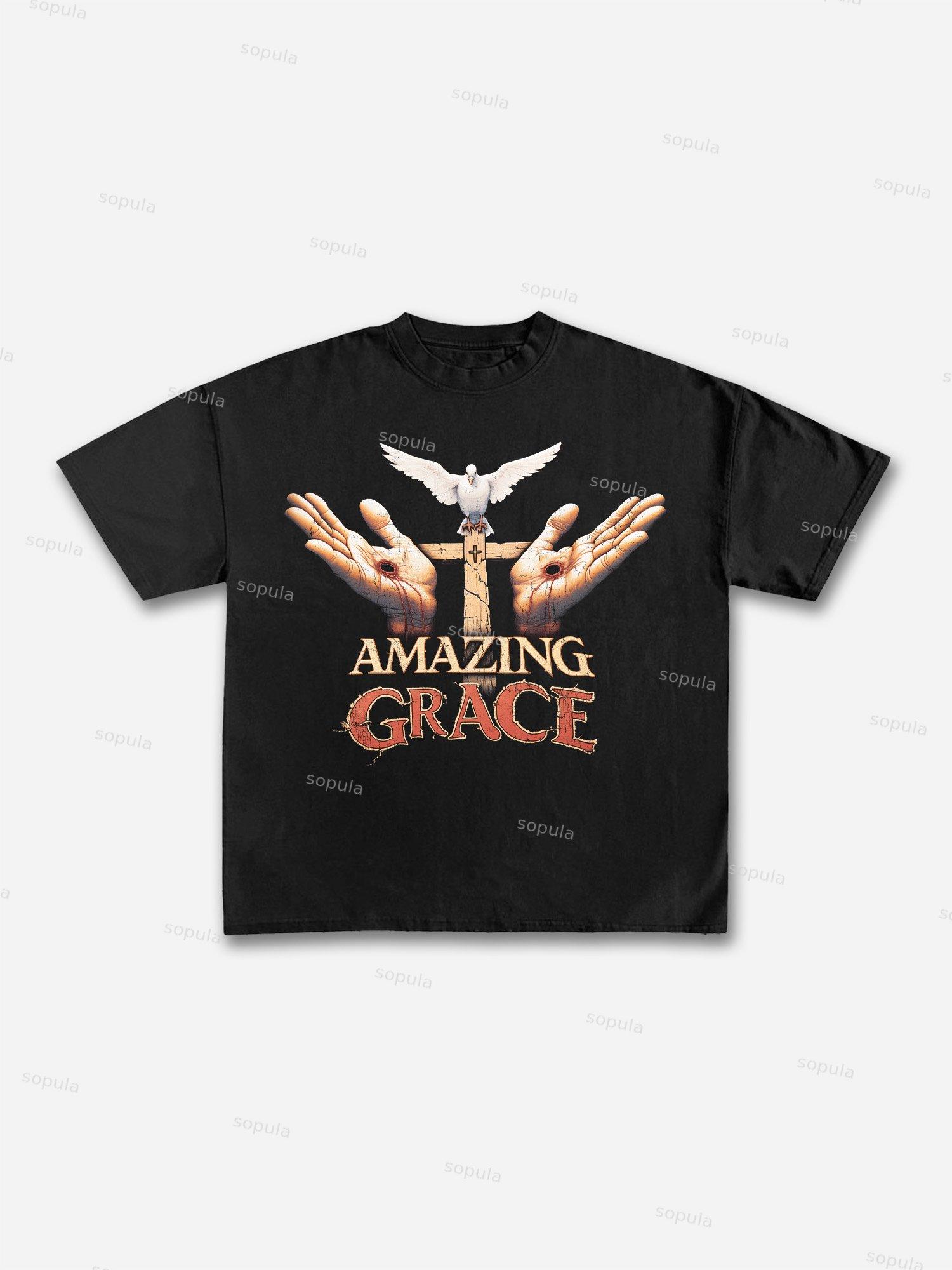 Vintage Jesus Grace Church Graphic Print Cotton T-shirt Product Image