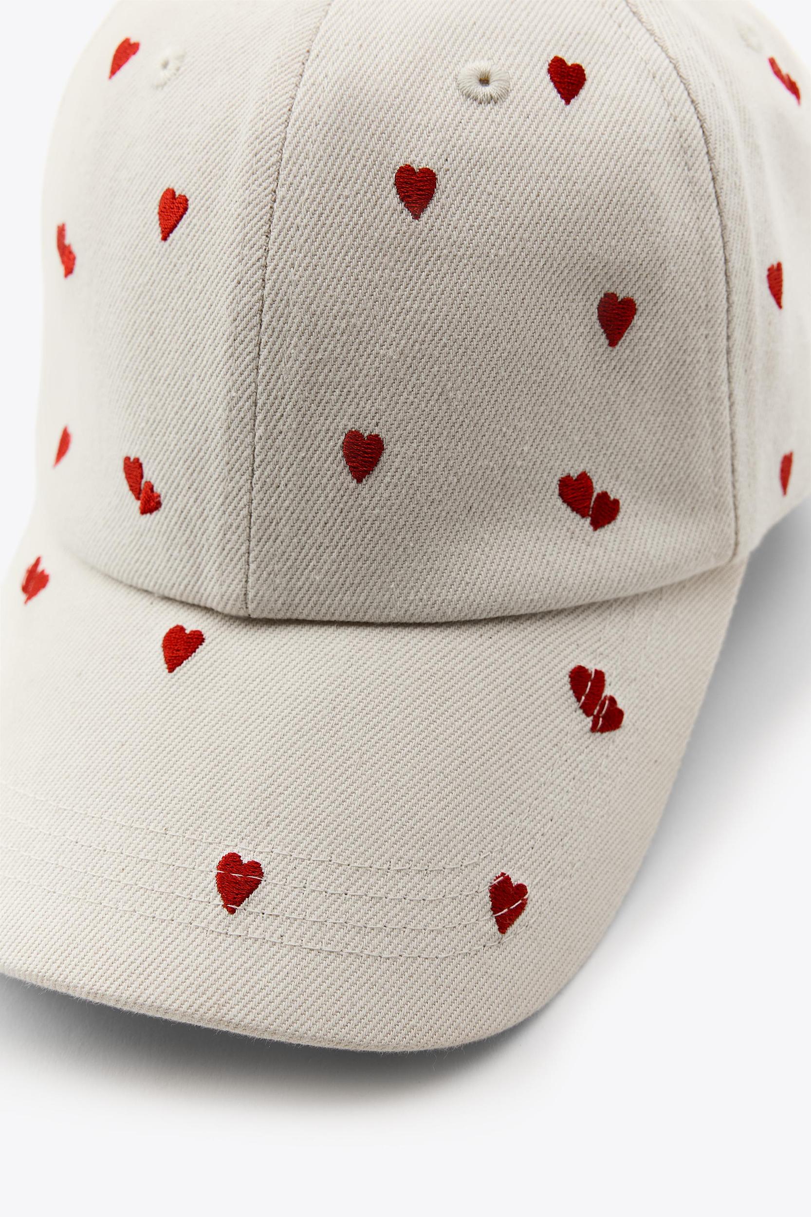 TWILL CAP WITH EMBROIDERED HEARTS Product Image