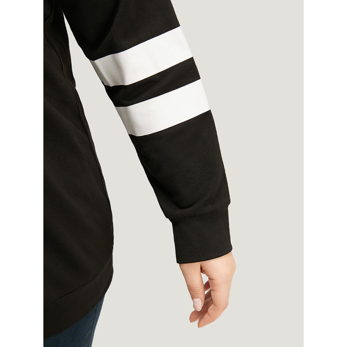 Plus Size Halloween Print Striped Patchwork Hooded Drawstring Sweatshirt Women Black Casual Elastic cuffs Festival-Halloween Sweatshirts BloomChic 10/M Product Image