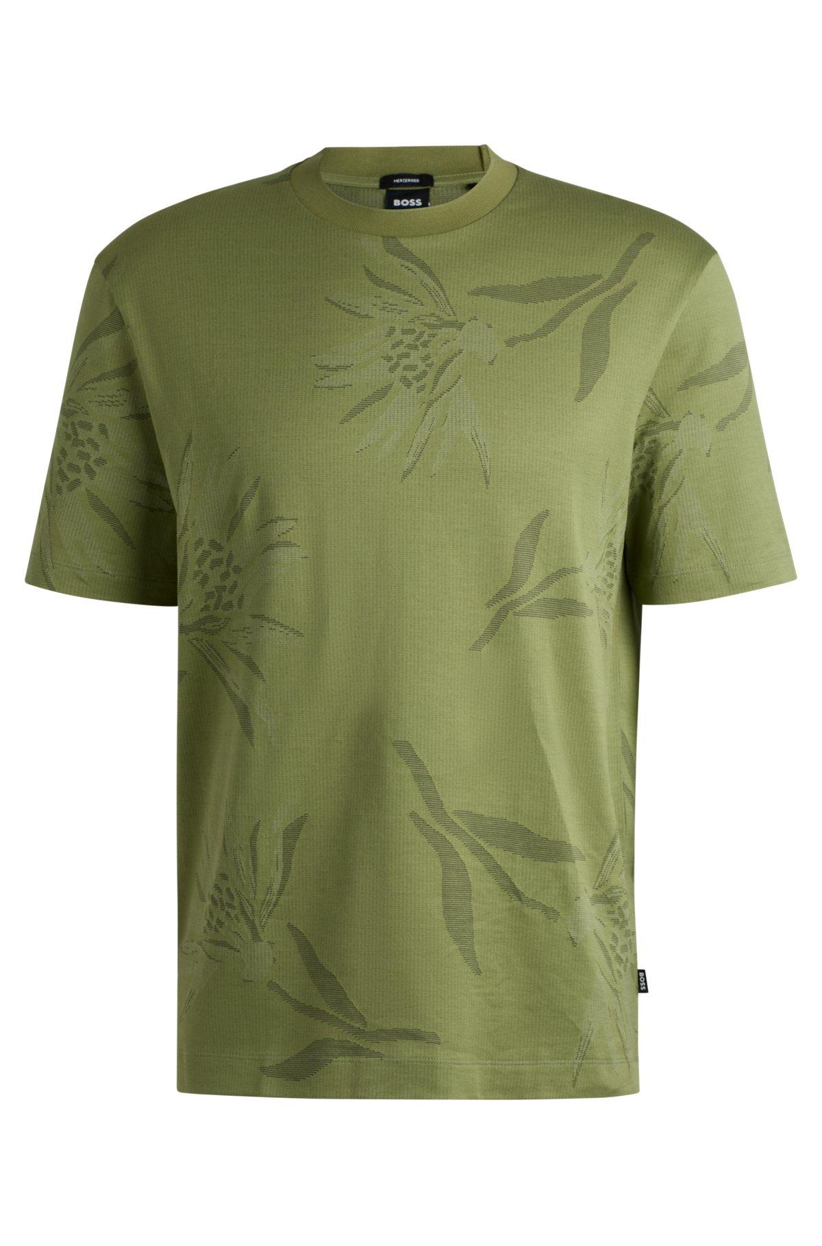 BOSS - Mercerized-cotton T-shirt with floral jacquard - Green Product Image