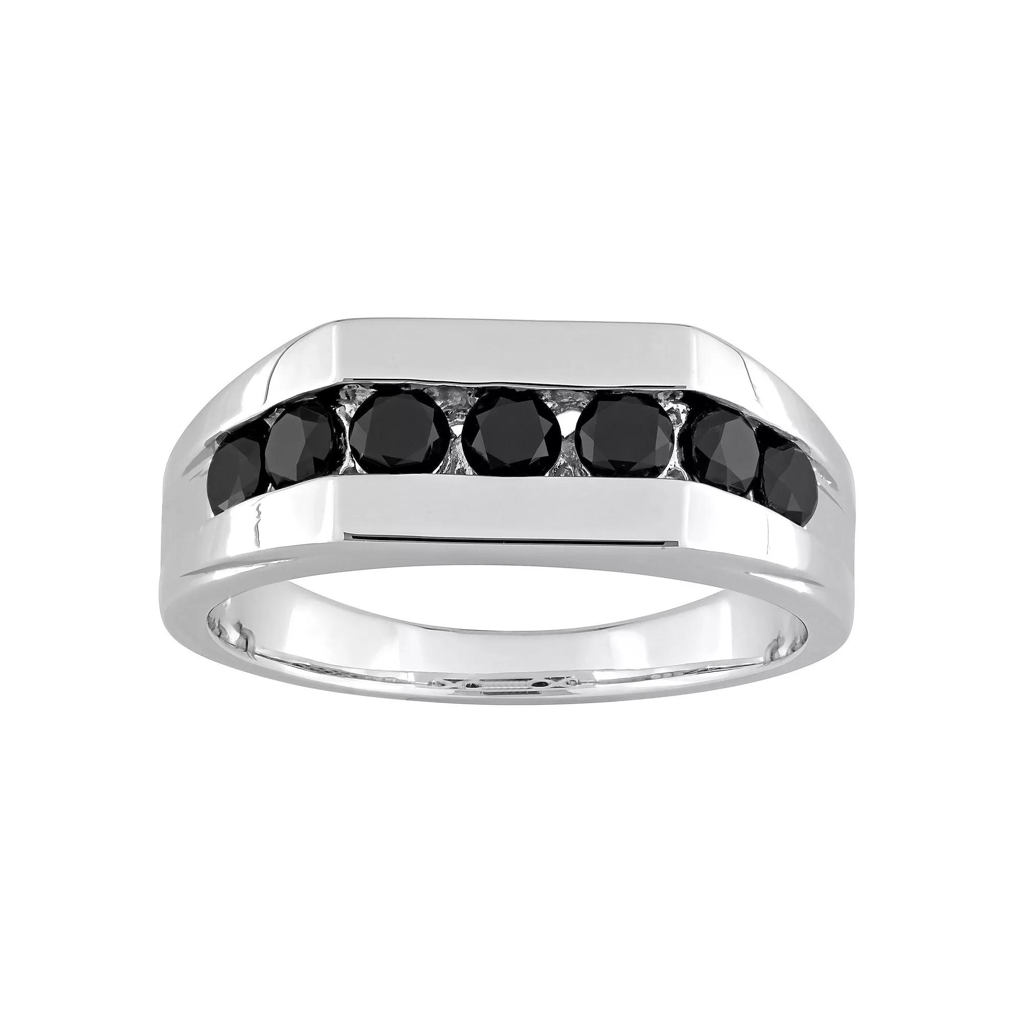 Stella Grace Men's Sterling Silver Black Diamond Accent Channel Set Ring,  Product Image