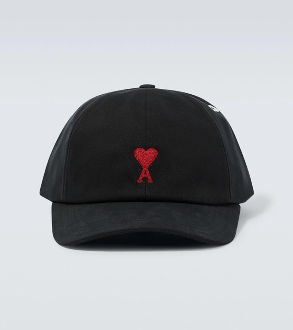 AMI ALEXANDRE MATTIUSSI Ami Paris Black And Red Cotton Ami Paris De Coeur Baseball Cap Product Image