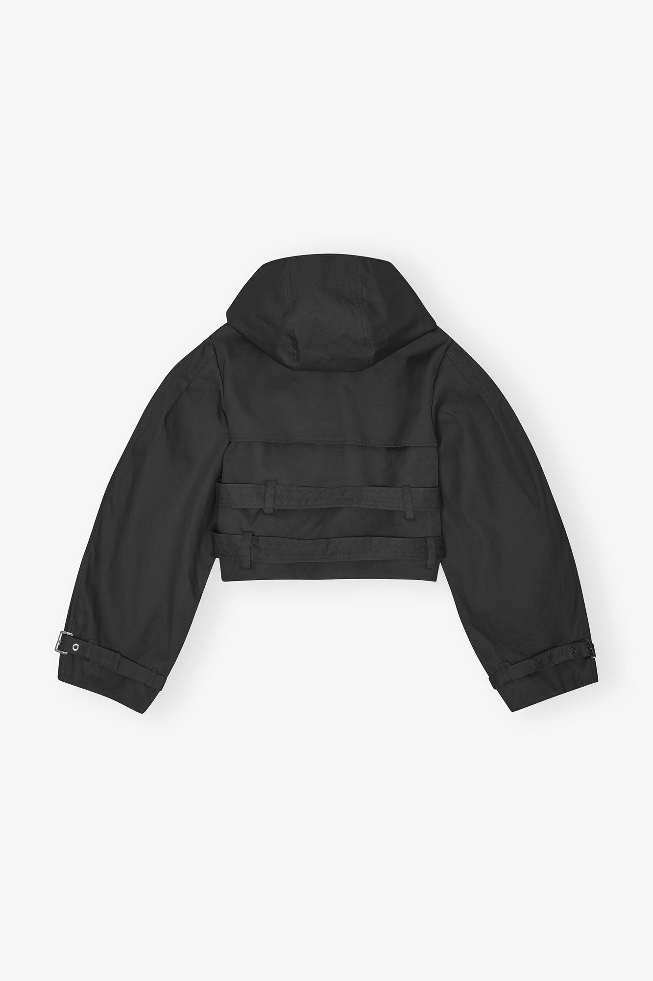 Black Bonded Cotton Short Trench Jacket Product Image