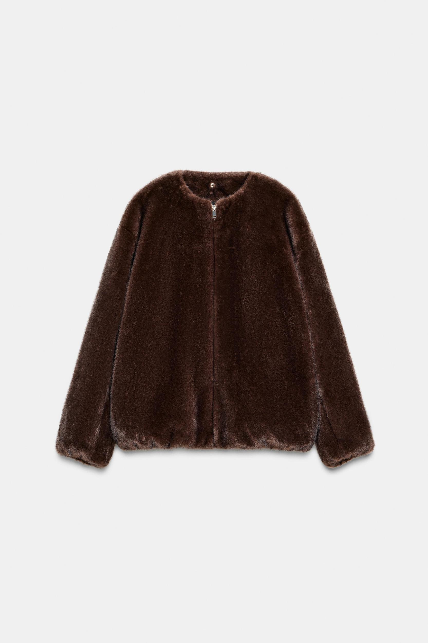 CONTRAST FAUX FUR HOODIE BOMBER JACKET Product Image