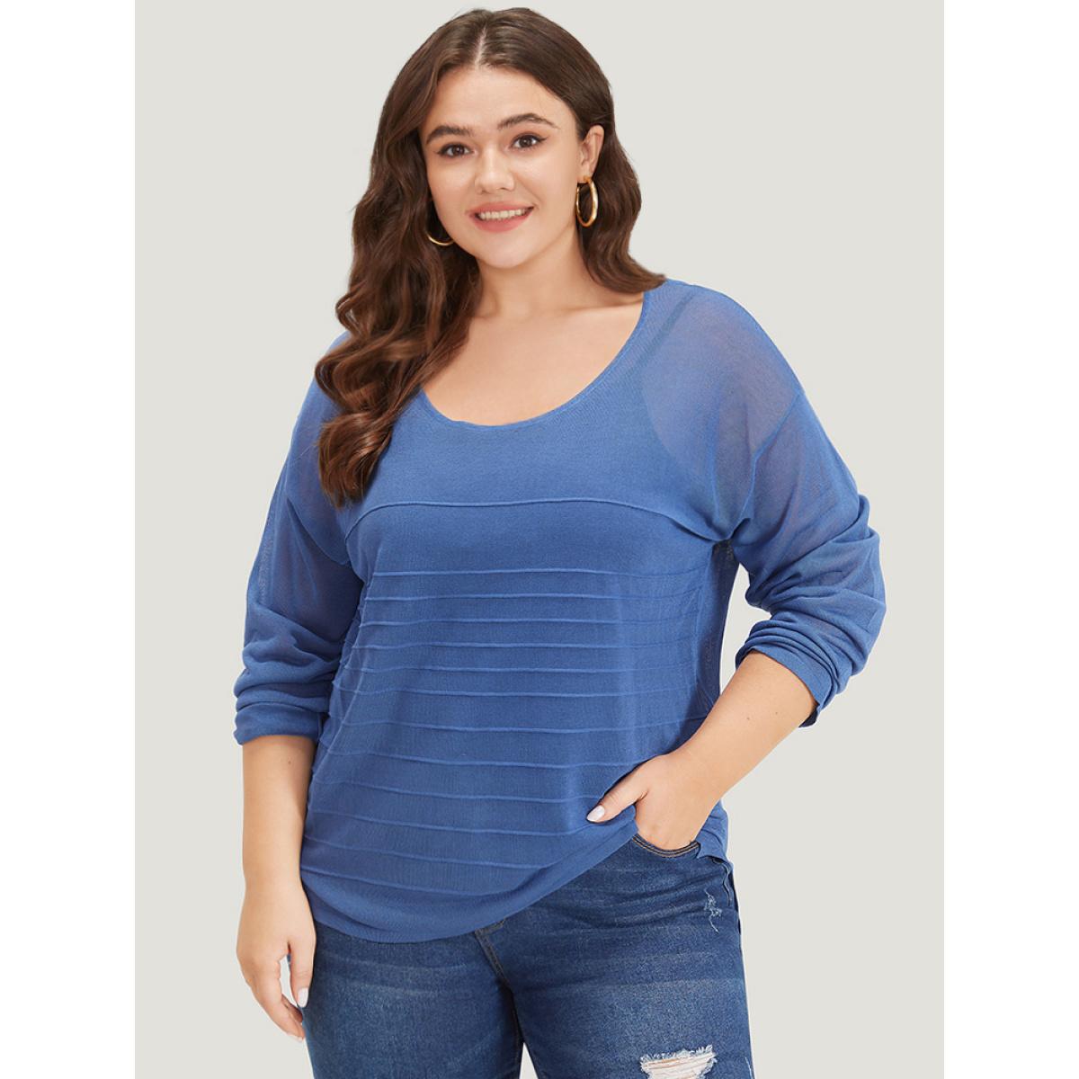 Plus Size Solid High Low Hem Drop Shoulder Split Side Pullover Cerulean Women Casual Loose Long Sleeve Round Neck Everyday Pullovers BloomChic 14-16/1X Product Image