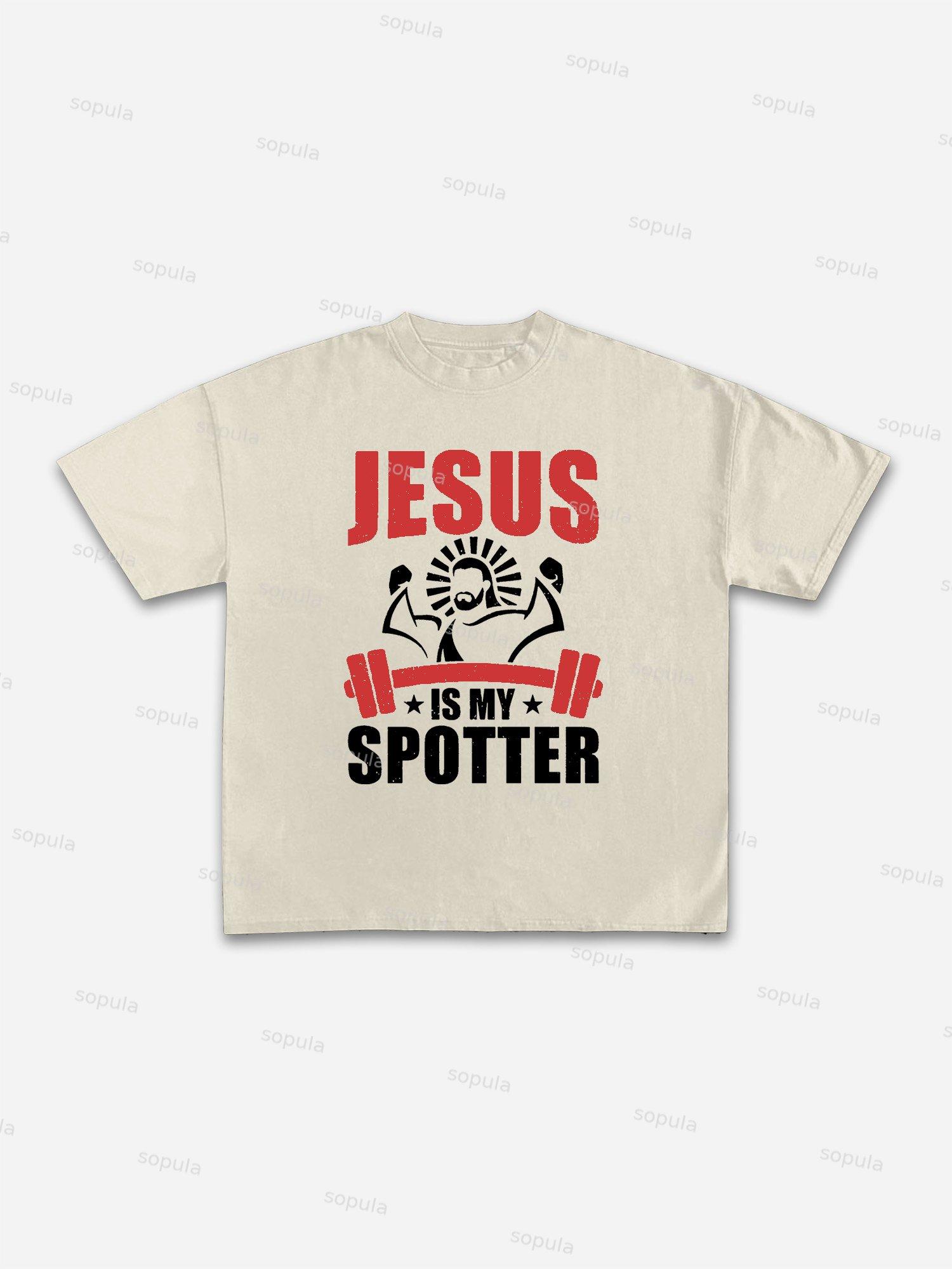 Jesus Is My Spotter Gym Graphic Cotton T-shirt Product Image
