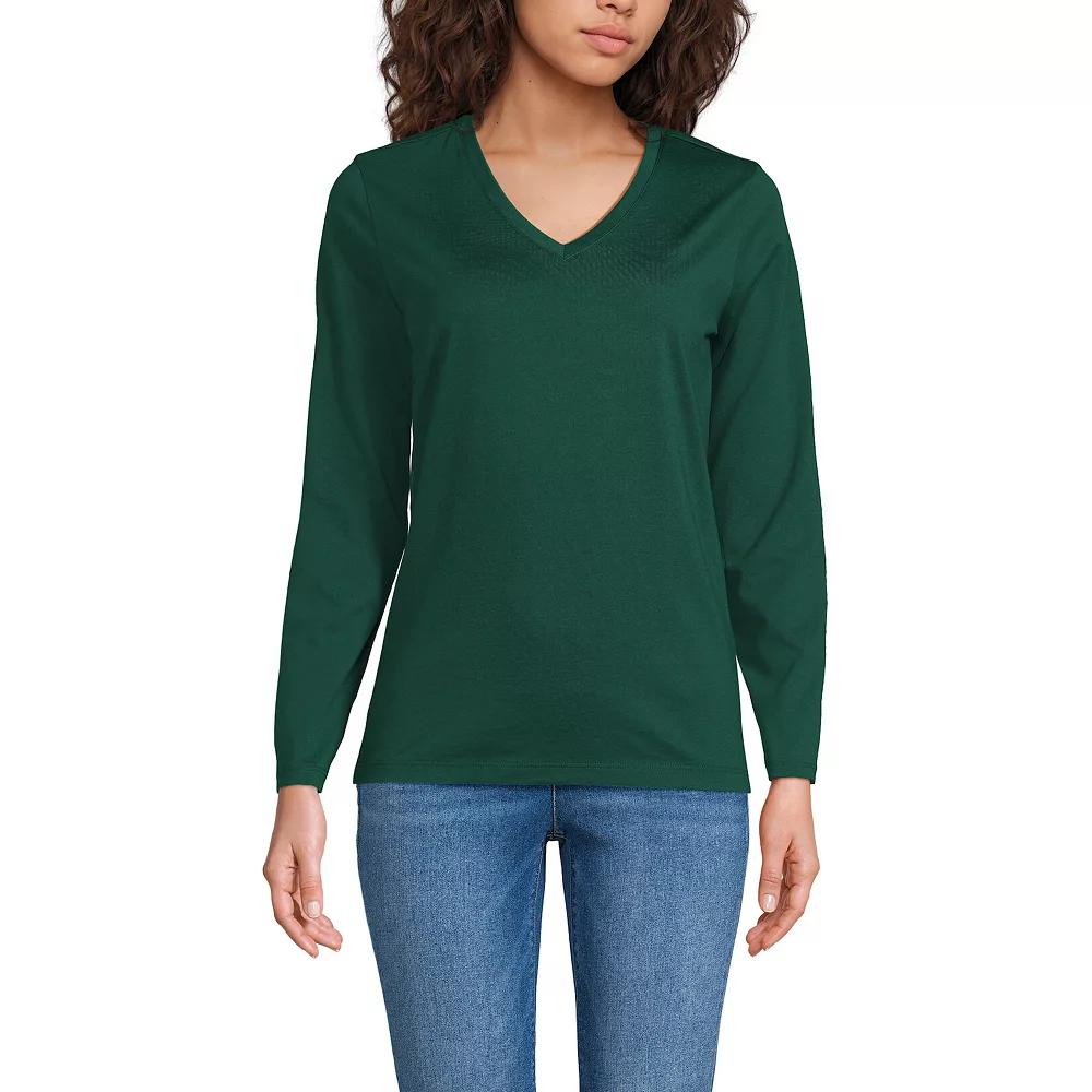 Women's Lands' End Relaxed-Fit Supima Long Sleeve Cotton V-Neck Tee,  Product Image
