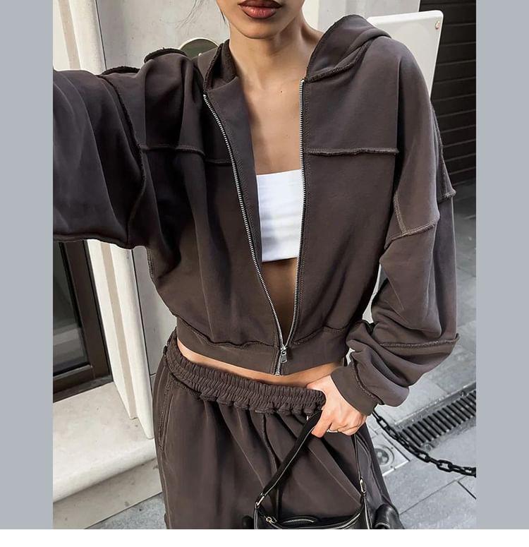 Set: Plain Zip-Up Hoodie + Wide Leg Sweatpants Product Image