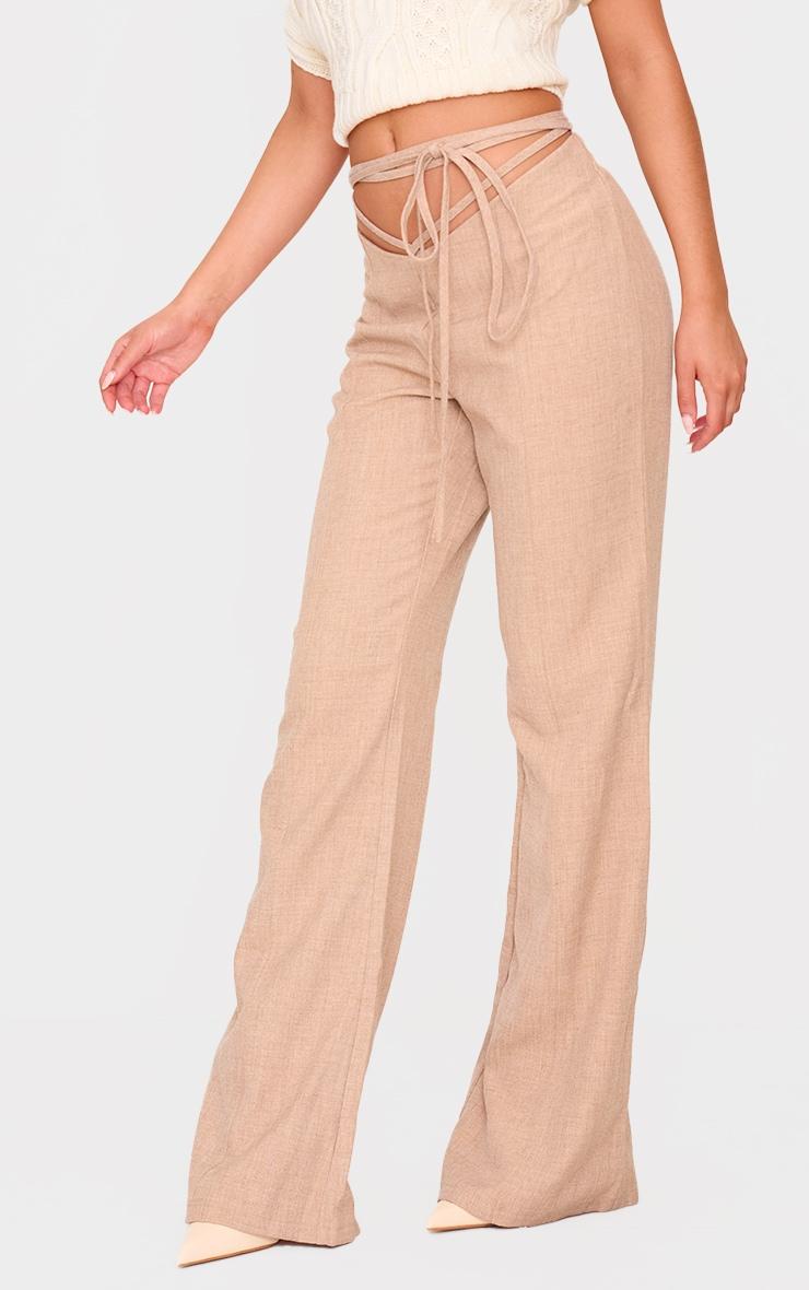 PLT Label Taupe Tie Waist Pants Product Image