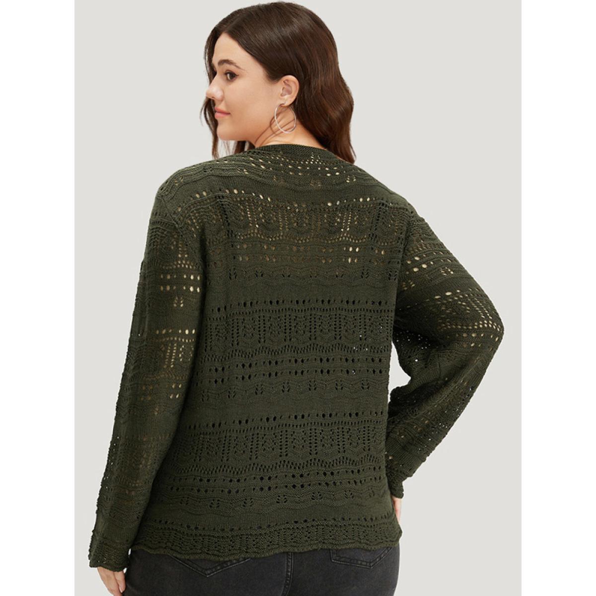 Plus Size Plain Drawstring Hem V Neck Pullover ArmyGreen Women Casual Loose Long Sleeve V-neck Everyday Pullovers BloomChic 26/4X Product Image