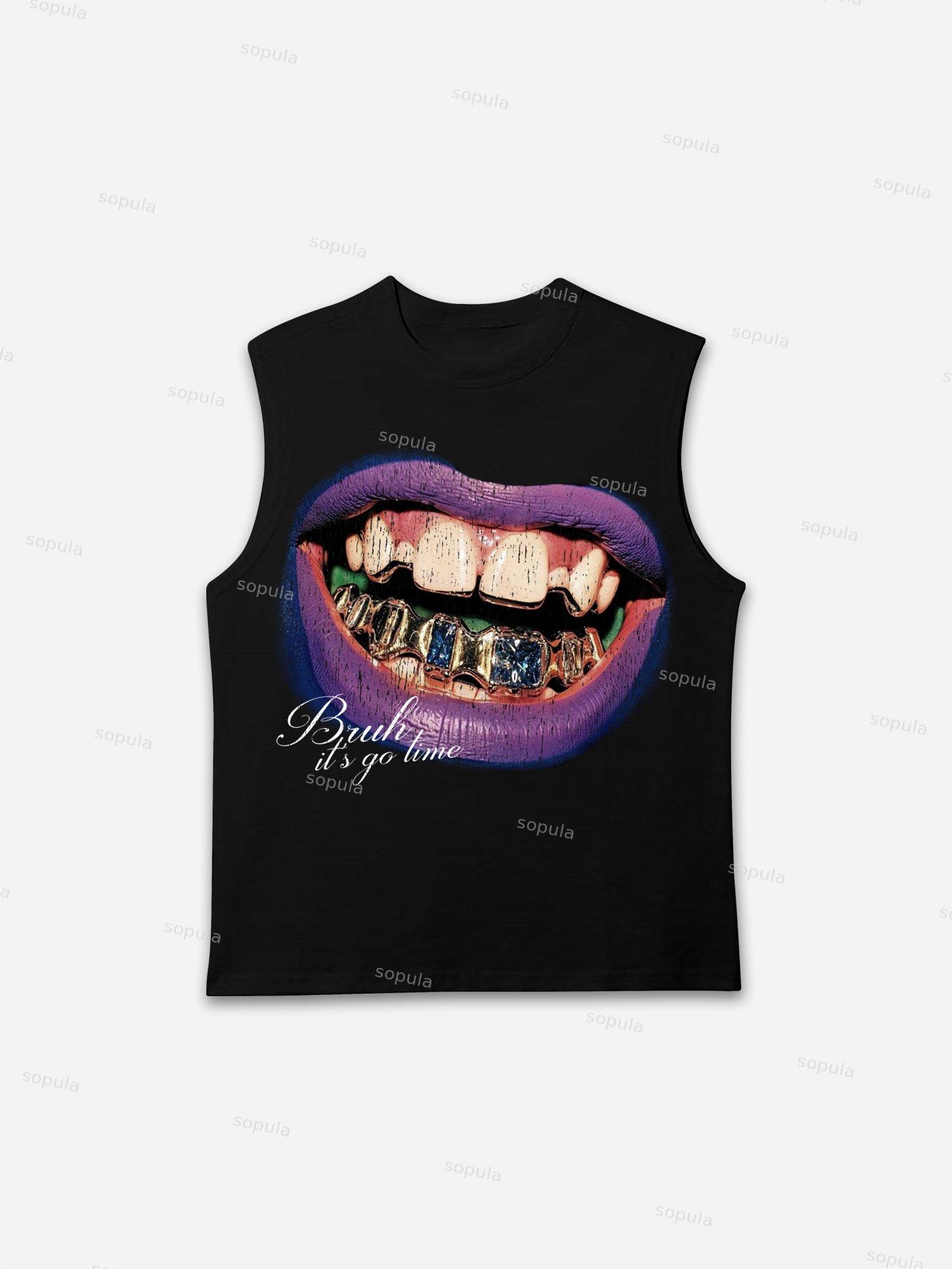 Bruh, It's Go Time Street Vintage Diamond Lips Graphic Tank Top Product Image