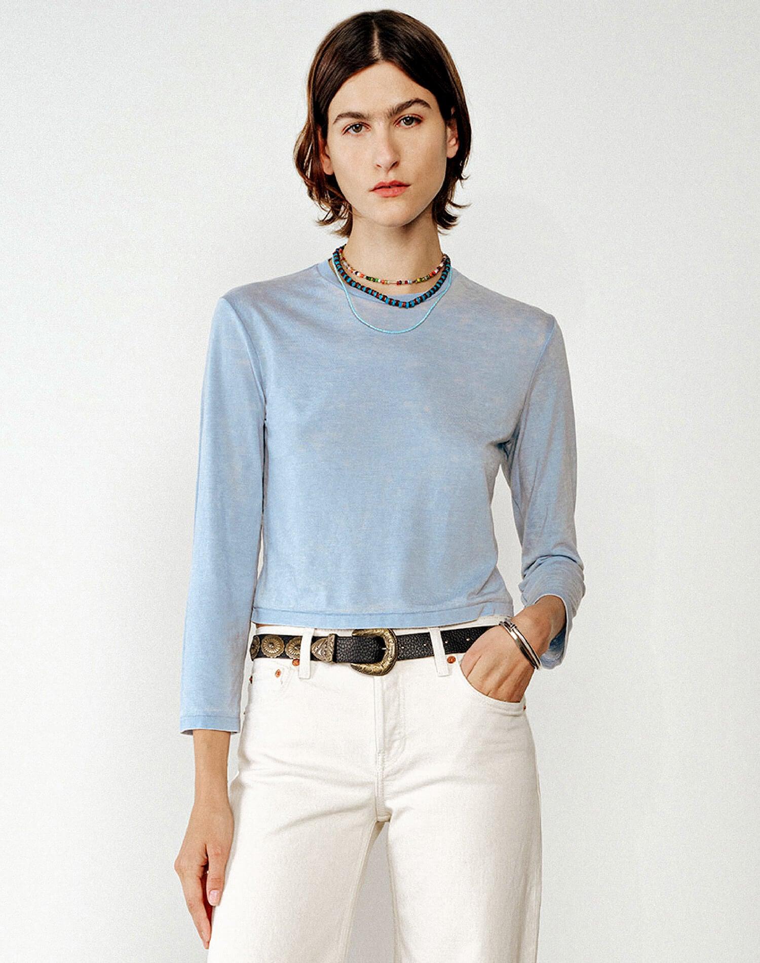 Hanes Burnout Long Sleeve Boxy Tee - Light Pacific Product Image