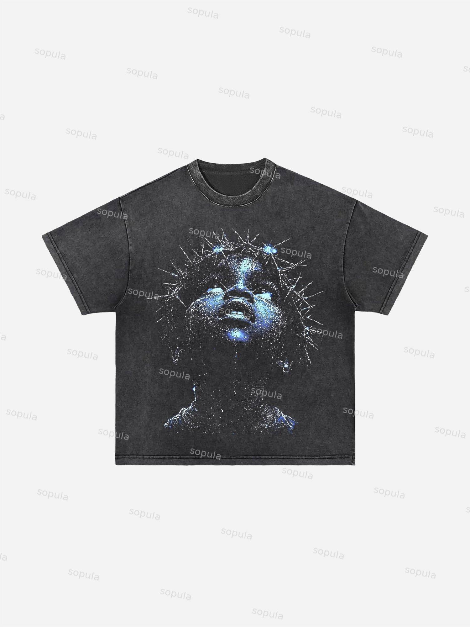 Men's Vintage Child With Thorns Graphic Acid Wash T-shirt Product Image