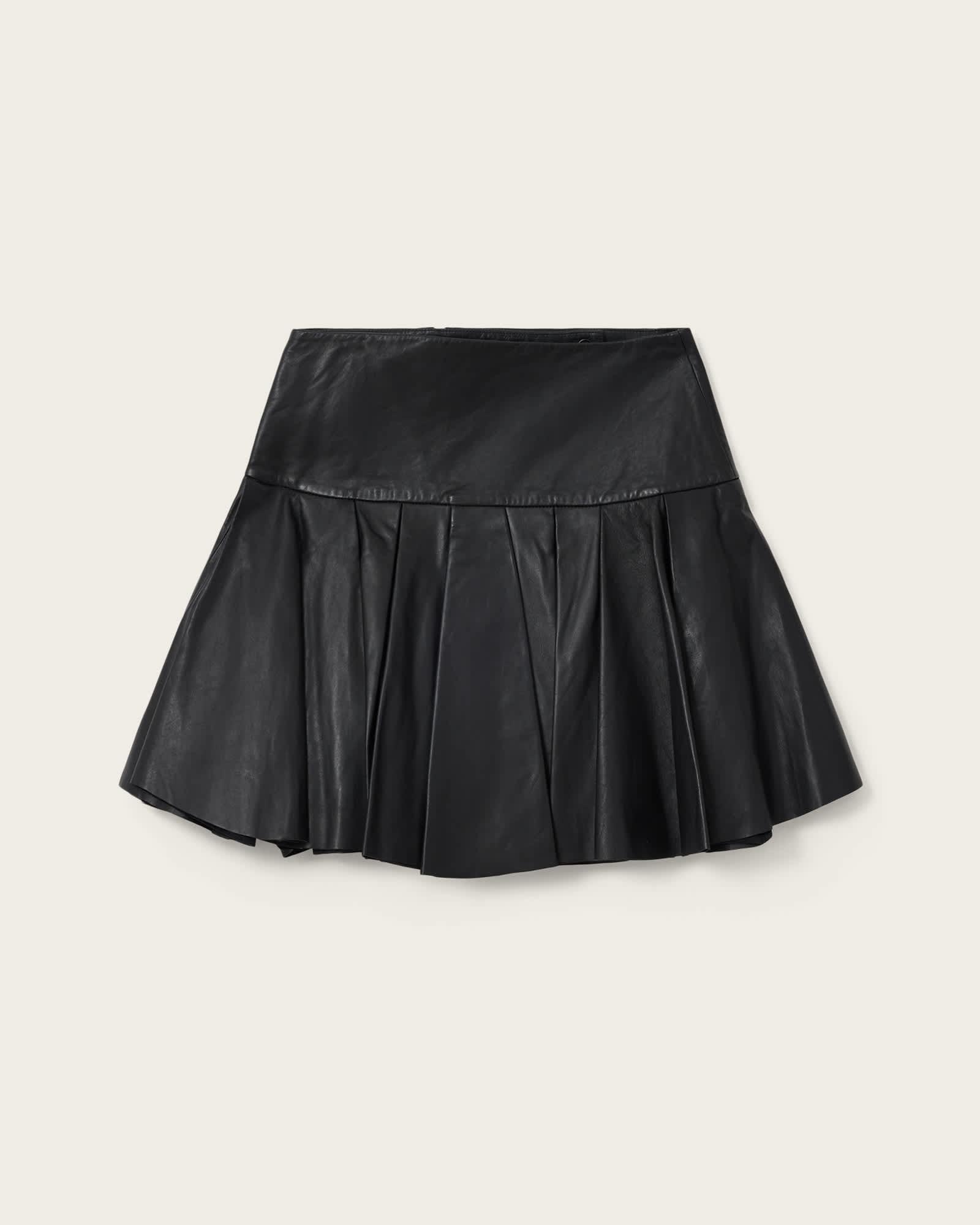 Irina Leather Mini Skirt Black | ALLSAINTS US Product Image