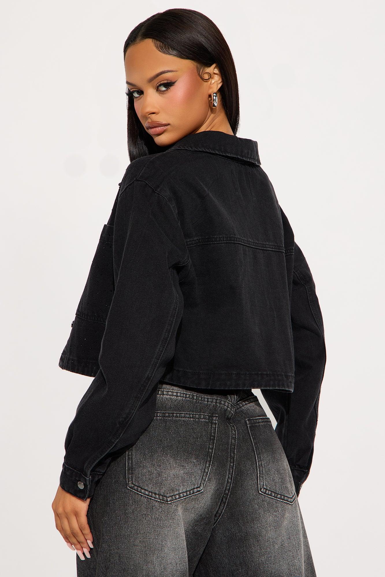 Shine Thru Embellished Denim Shacket - Black Wash Female Product Image