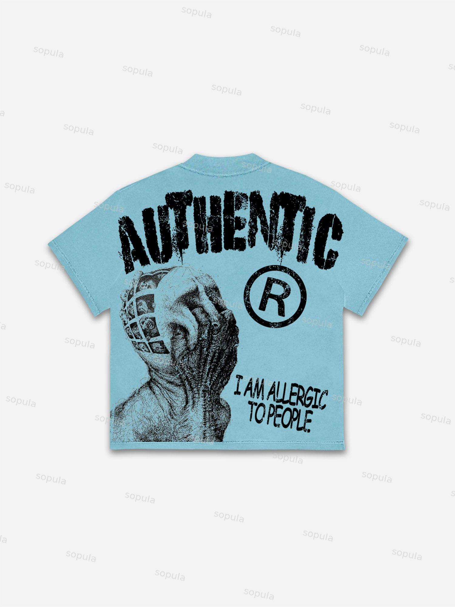 Sopula Vintage I Am Allergic To People Graphics Print Cotton T-shirt Product Image