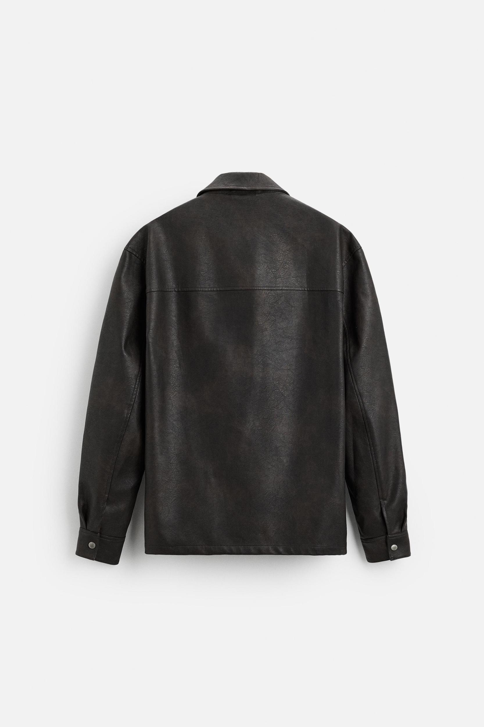 WASHED FAUX LEATHER OVERSHIRT Product Image