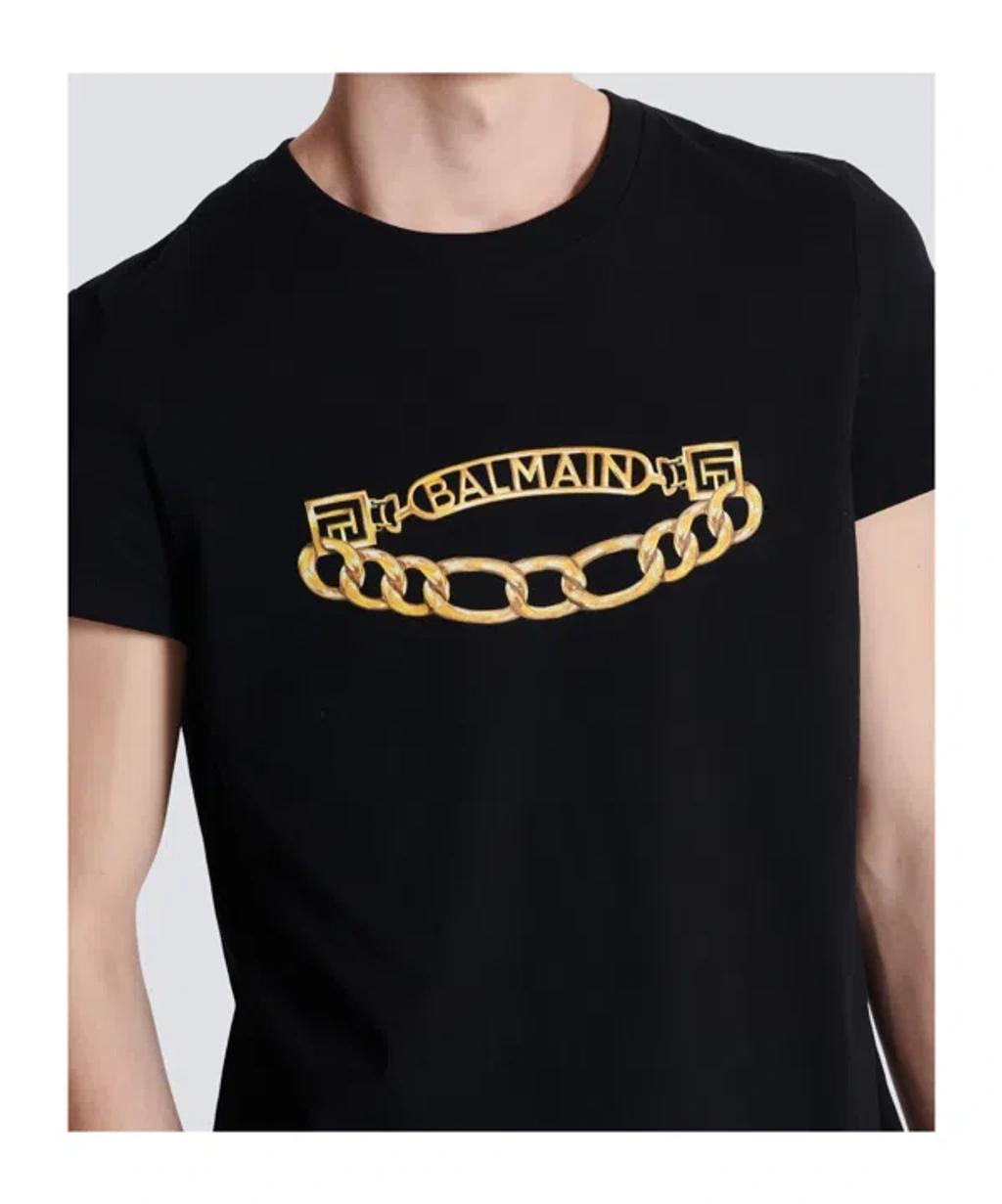 BALMAIN Black Crewneck T-shirt With Logo Print On The Front In Cotton Man Product Image