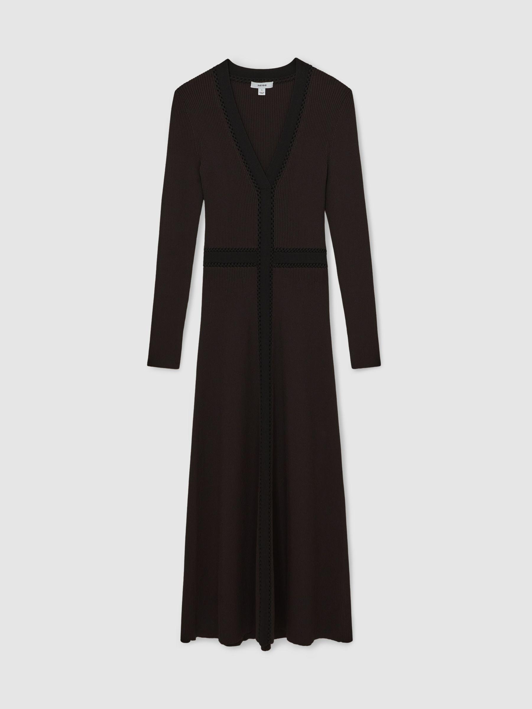 Knitted Dress in Chocolate Brown/Black Product Image