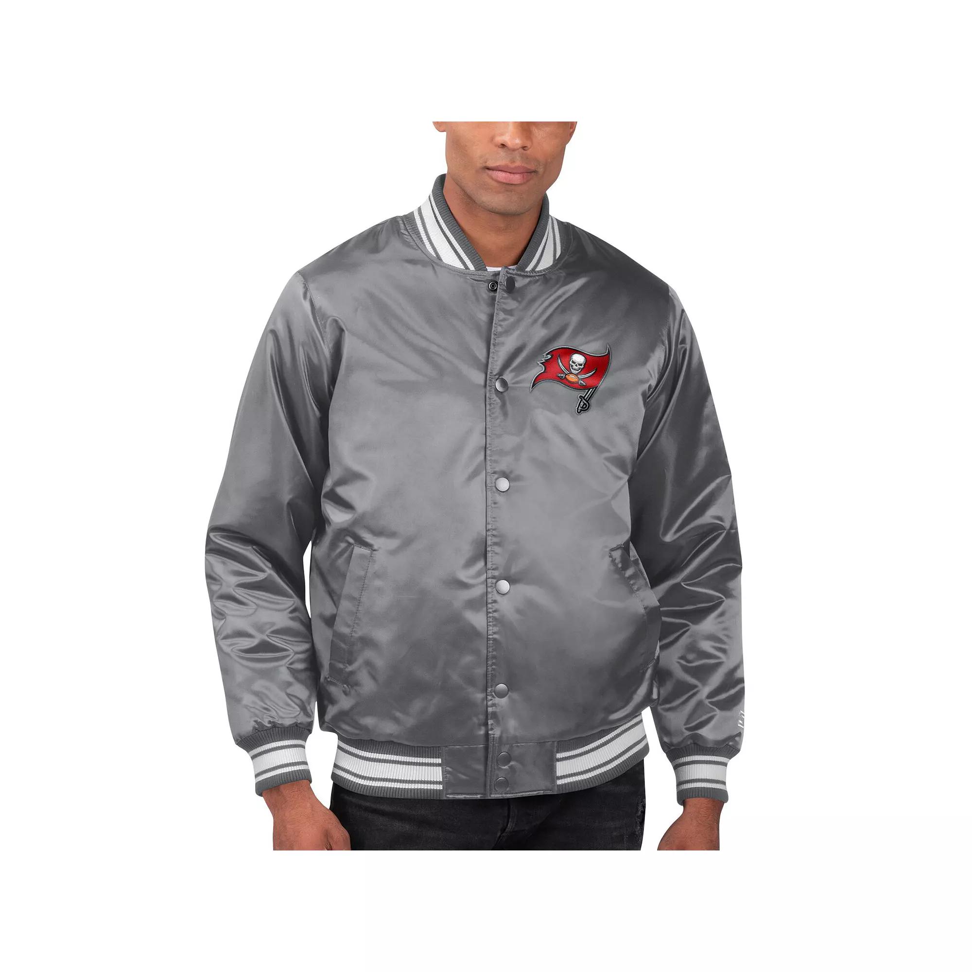 Men's Starter Gray Tampa Bay Buccaneers Locker Room Satin Varsity Full-Snap Jacket,  Product Image