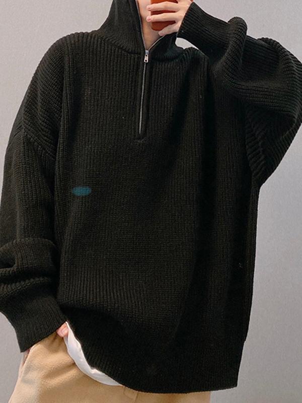 Men's Solid Half Zip Pullover Knit Sweater Product Image