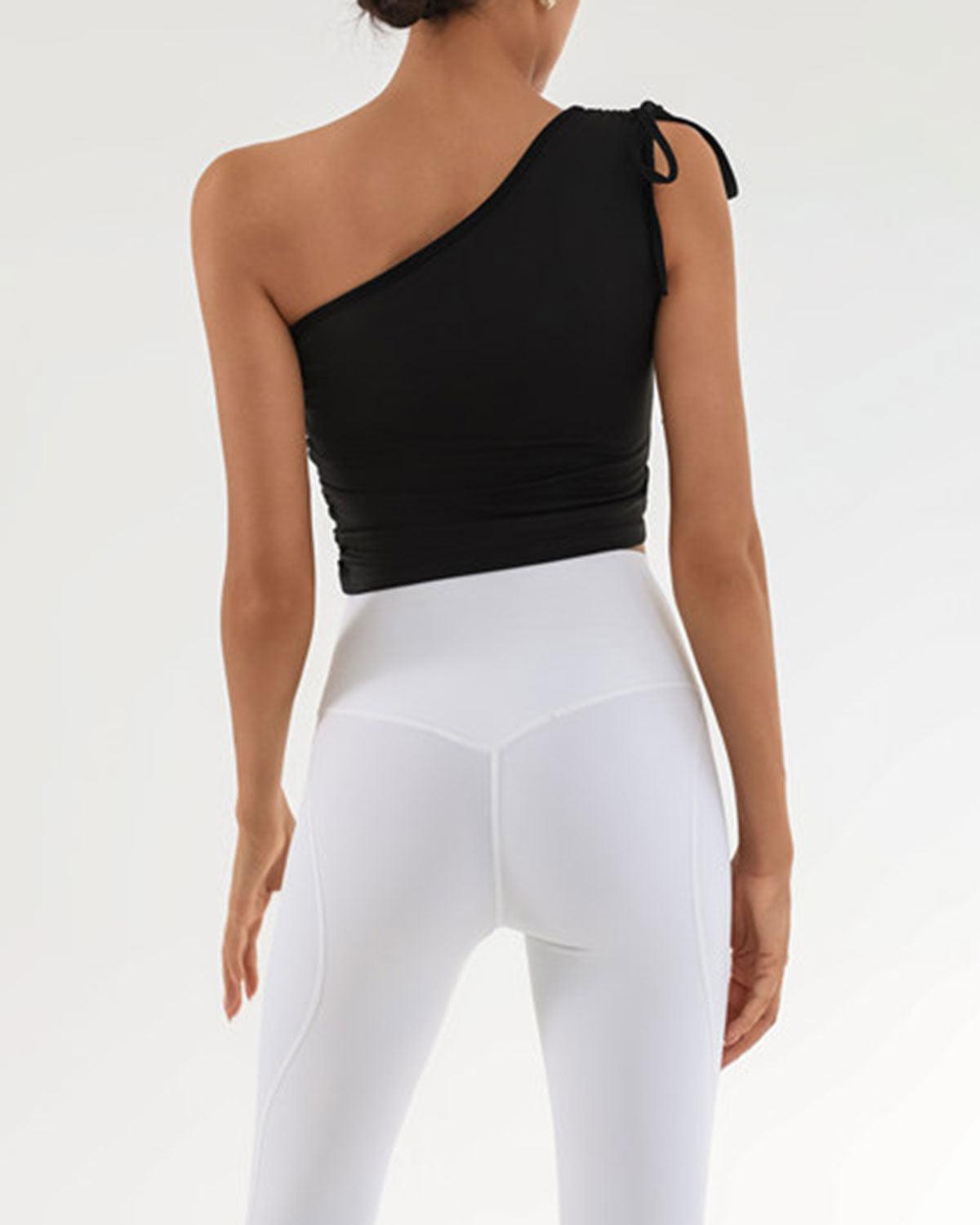 Black One Shoulder Yoga Tank Top Product Image