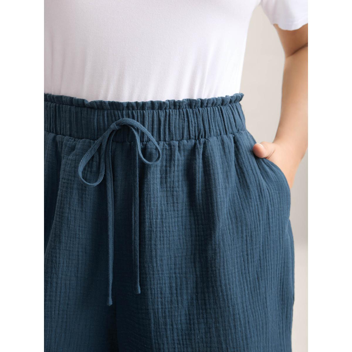 Plus Size Curved Hem Straight-Leg Shorts Women Indigo Boho Texture Straight Leg Vacation Shorts BloomChic 14-16/1X Product Image