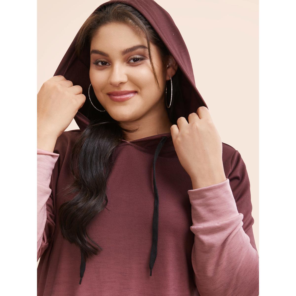 Plus Size Ombre Pocket Drawstring Hooded Sweatshirt Women Green Leisure Elastic cuffs Hooded Casual Sweatshirts BloomChic 22-24/3X Product Image