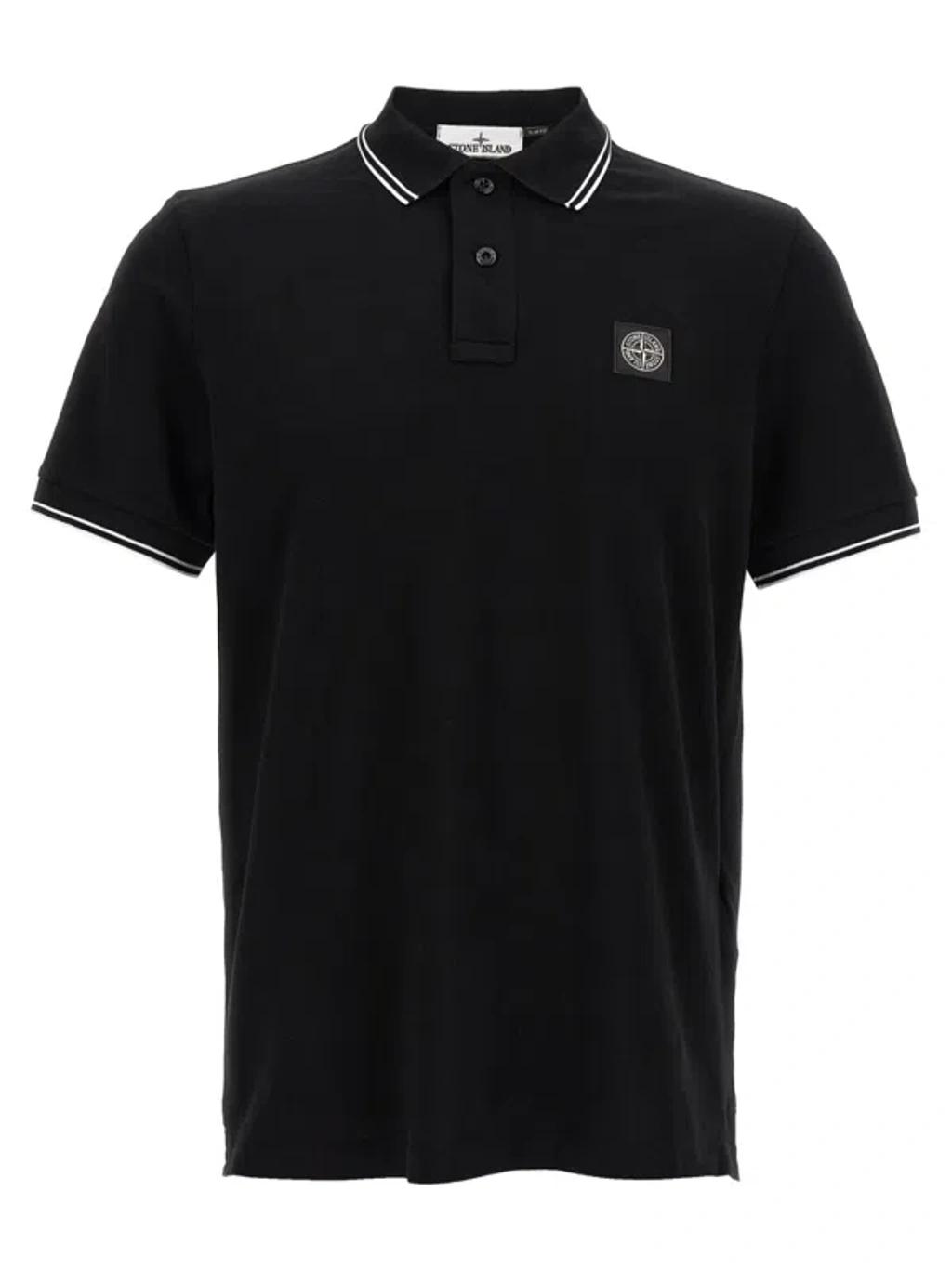 STONE ISLAND Mens Black Brand-patch Regular-fit Stretch-cotton Polo Shirt Xl Product Image
